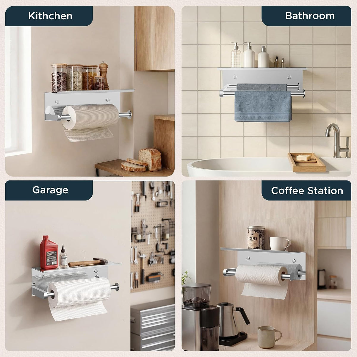 FORIOUS Wall Mount Paper Towel Holder with Shelf for Kitchen, Chrome | Heavy Duty SUS304 Stainless Steel Paper Roll