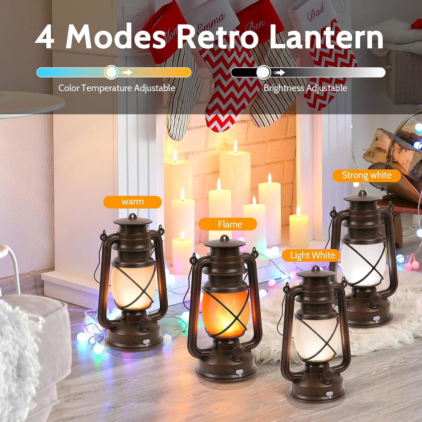 2 Pack Vintage Lantern Flickering Flame Rechargeable LED Retro Camping Lights 4 Modes Remote Control Battery Powered