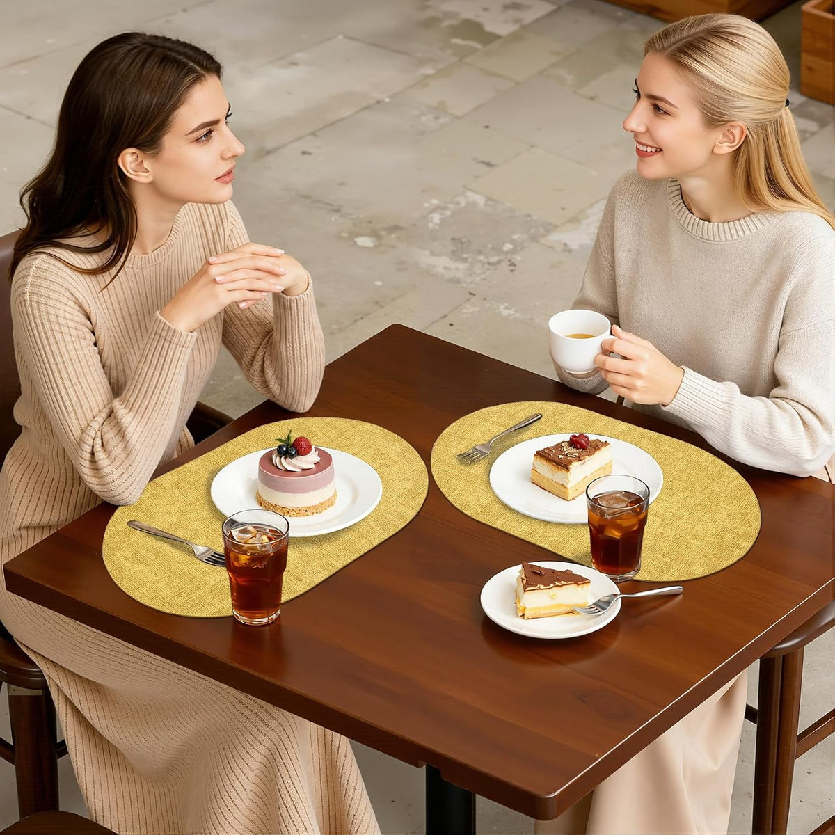 Placemats Set of 4, 11.8 x 17 Inch, Yellow | Heat Resistant Oval Faux Leather Place Mats, Waterproof Wipeable