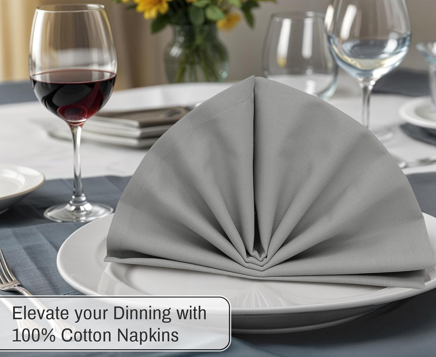 Ruvanti Cloth Napkins Set of 12, 100% Cotton 18”x18” - Wild Dove | Washable, Soft, Durable & Absorbent Everyday