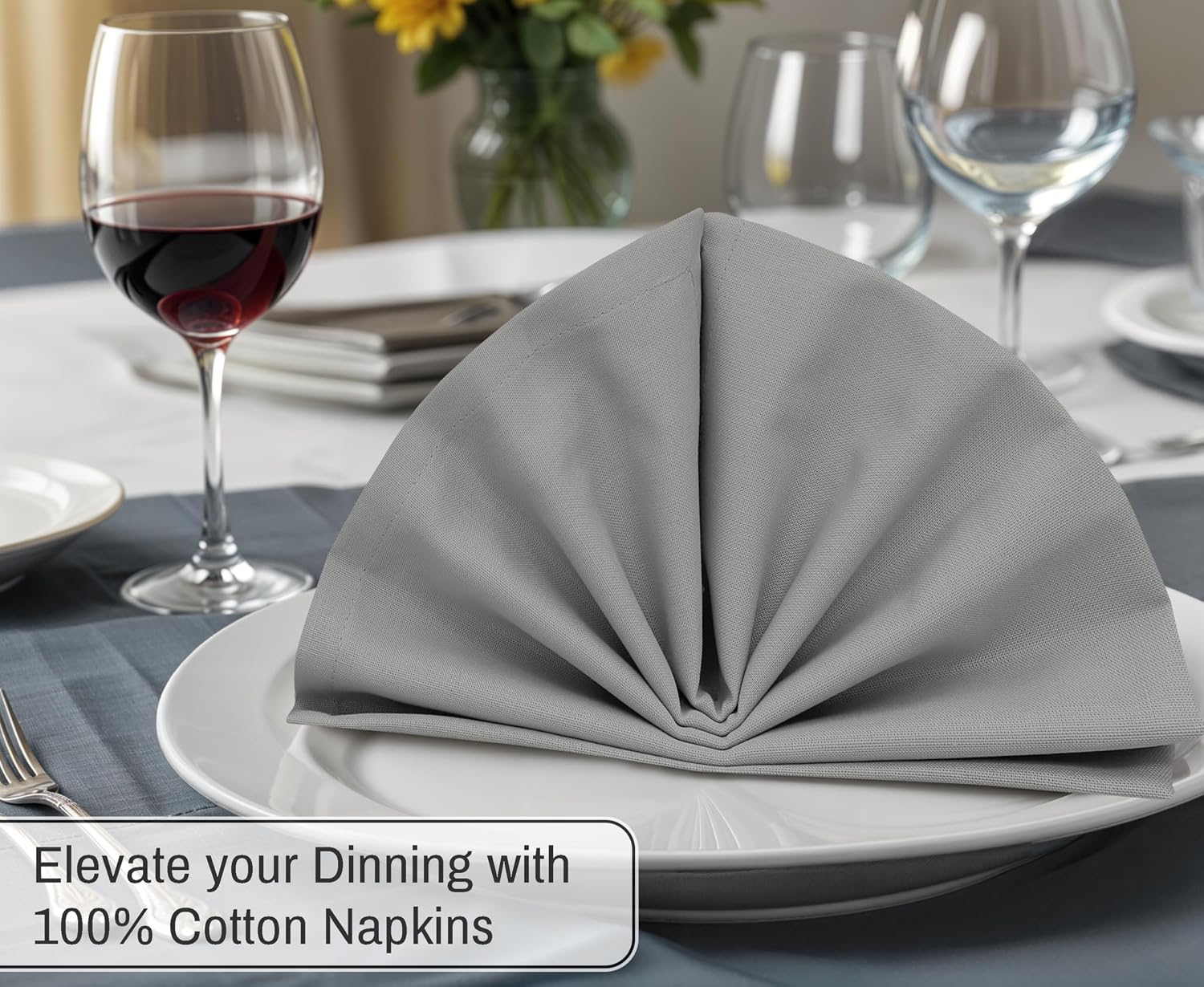 Ruvanti Cloth Napkins Set of 12, 100% Cotton 18”x18” - Wild Dove | Washable, Soft, Durable & Absorbent Everyday