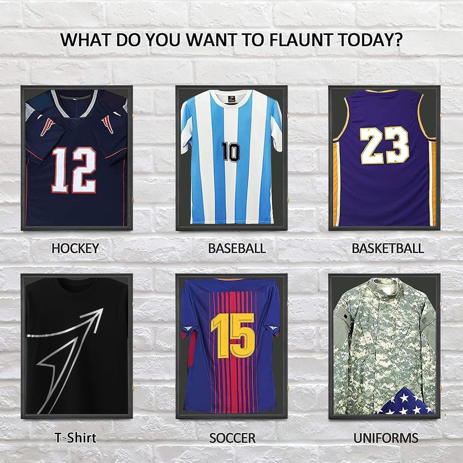 Sports Jersey Frame Display case for 2XL Football Jersey Display，3PC | Matte black wood frame, UV shatterproof acrylic