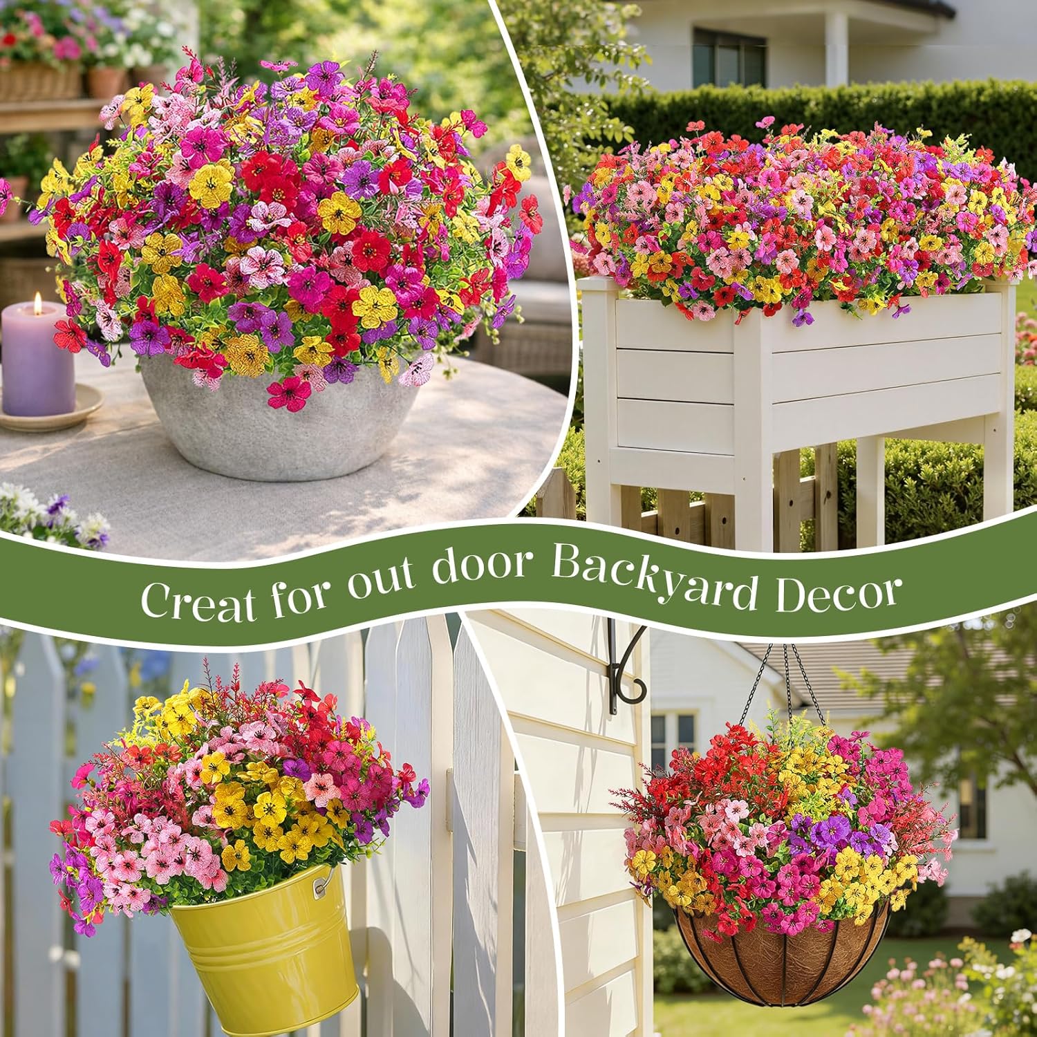 24 Bundles Artificial Flowers / Redrosypurpleyellowpink / Set of 24