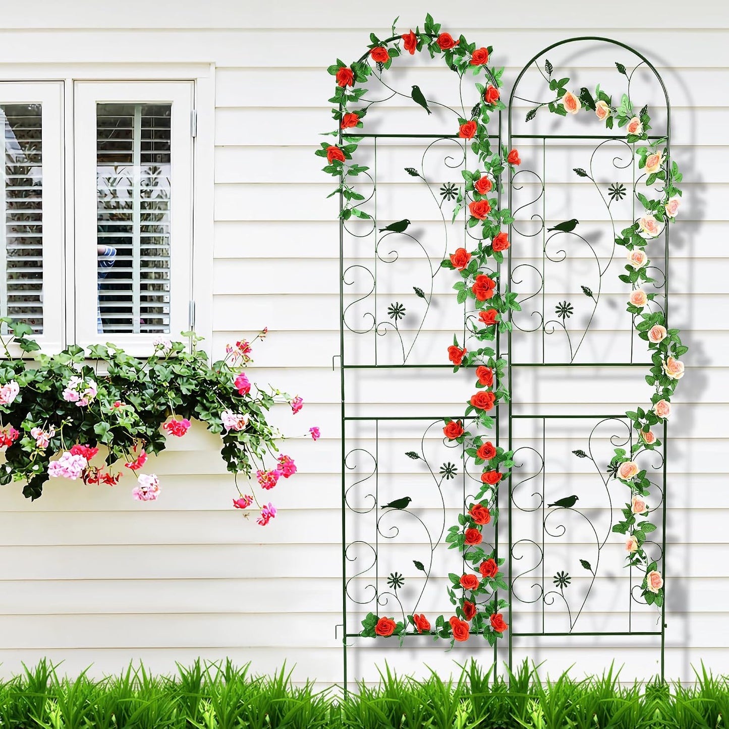 2 Pack 86.5" x 19.7" Metal Garden Trellis for Climbing Plants, Black | Black Plant Trellis Outdoor, Clematis Rrellis