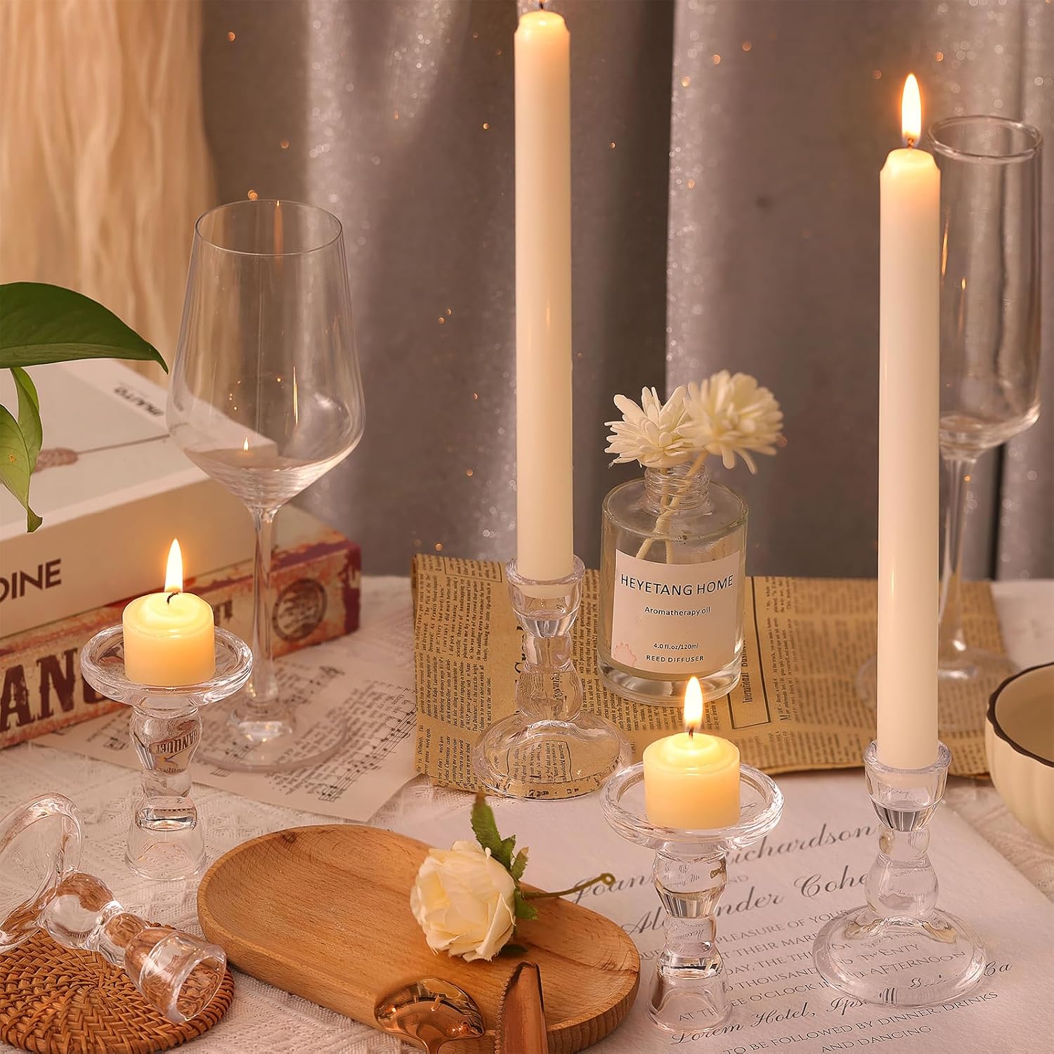 Lanttu 24 Pcs Candlestick Holders Bulk 3.55''x2.56'' Taper Candle Holders | Glass Candle Holders Set for Wedding Table