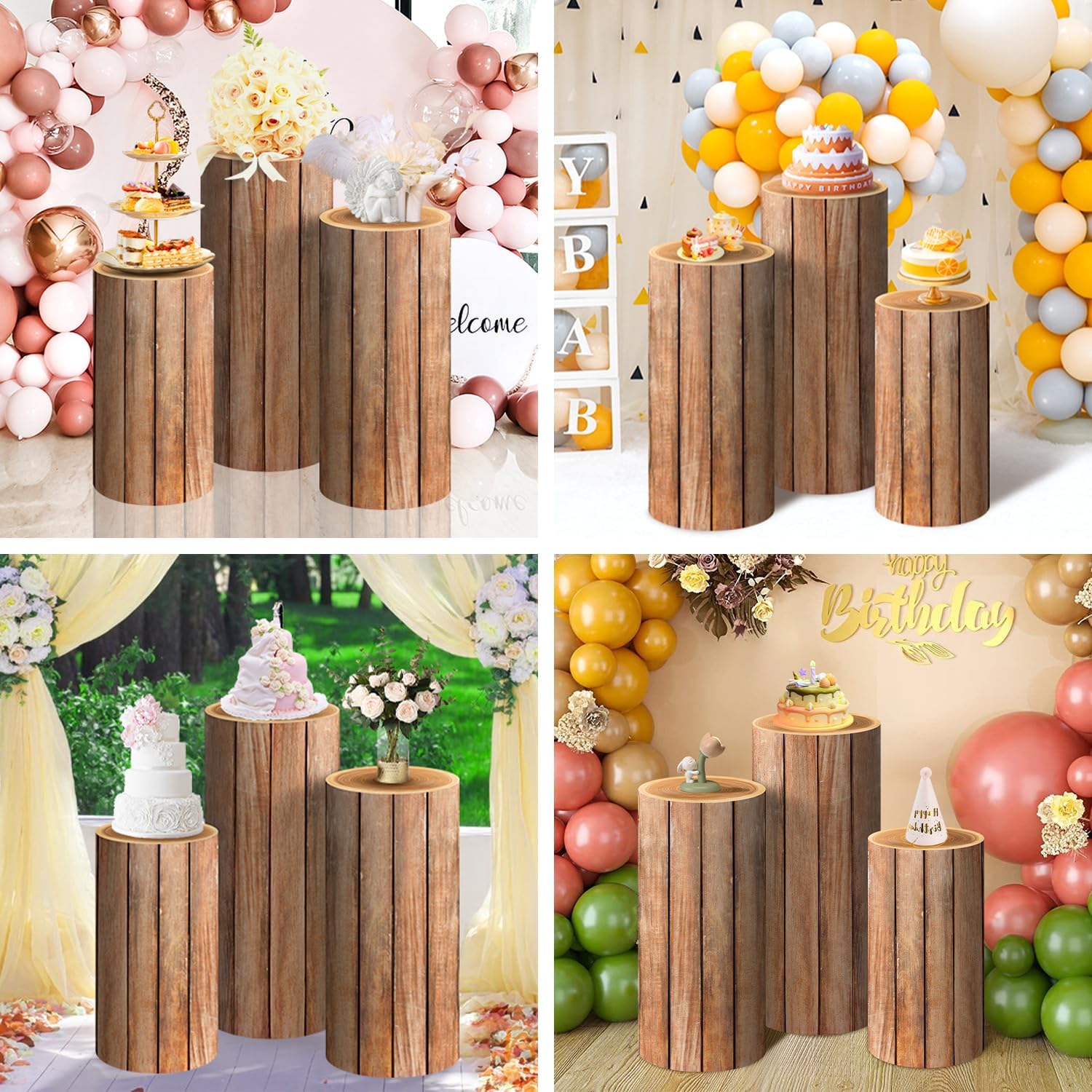 Spandex Wooden Cylinder Stand Covers for Party / WOOD / Set of 3