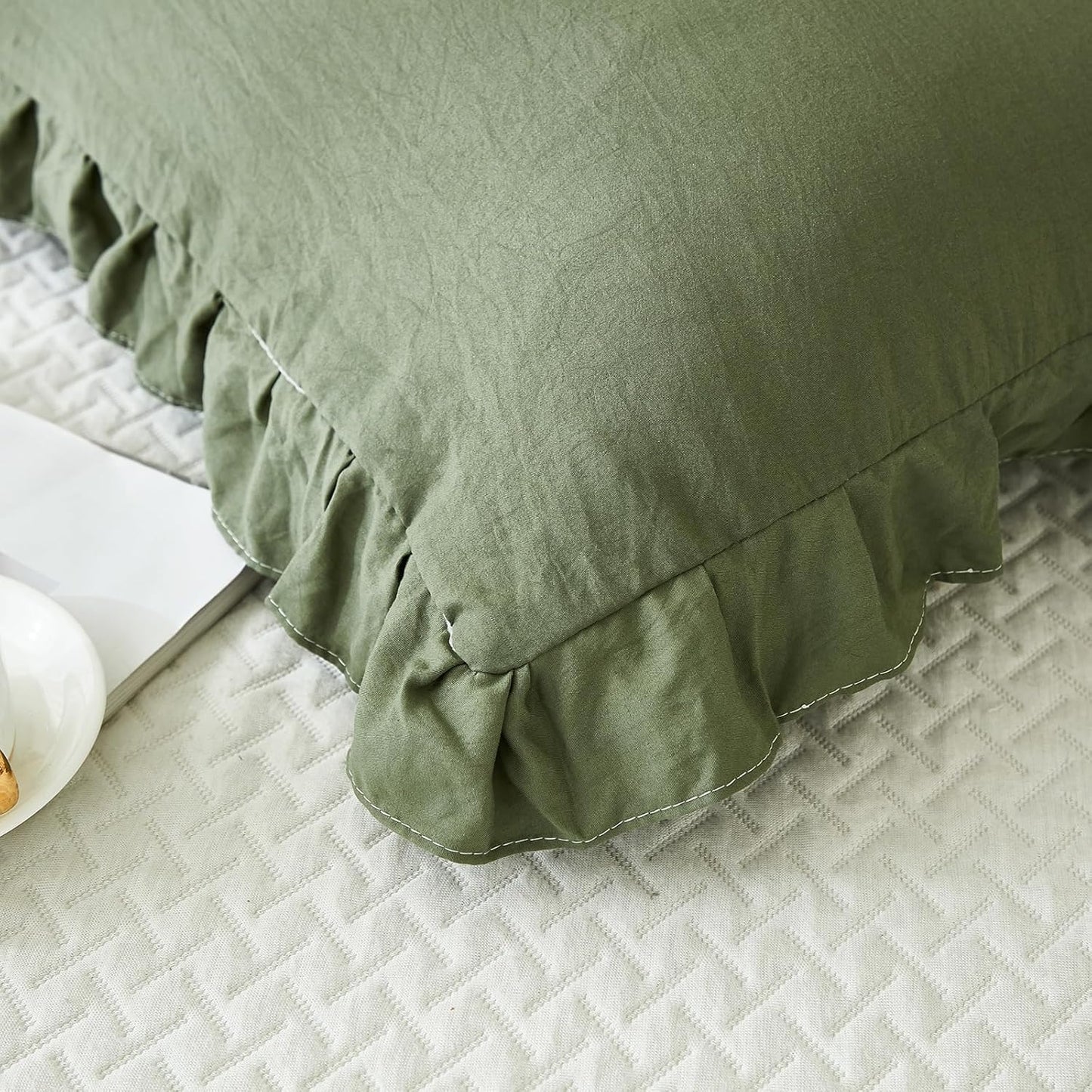 Shabby Chic Pillow Cover / Body / Olive Green / 20 x 54