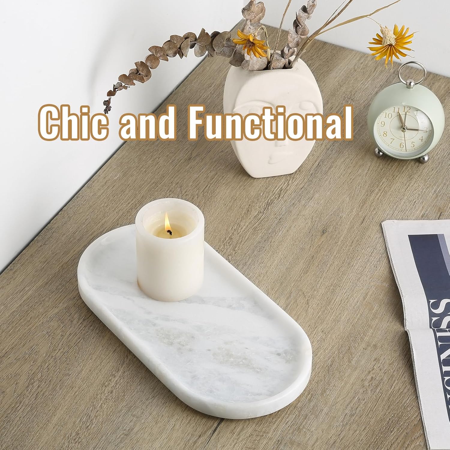 Candles / Countertop Organizer / White Marble-namib Fantasy / 12 x 6 x 0.8