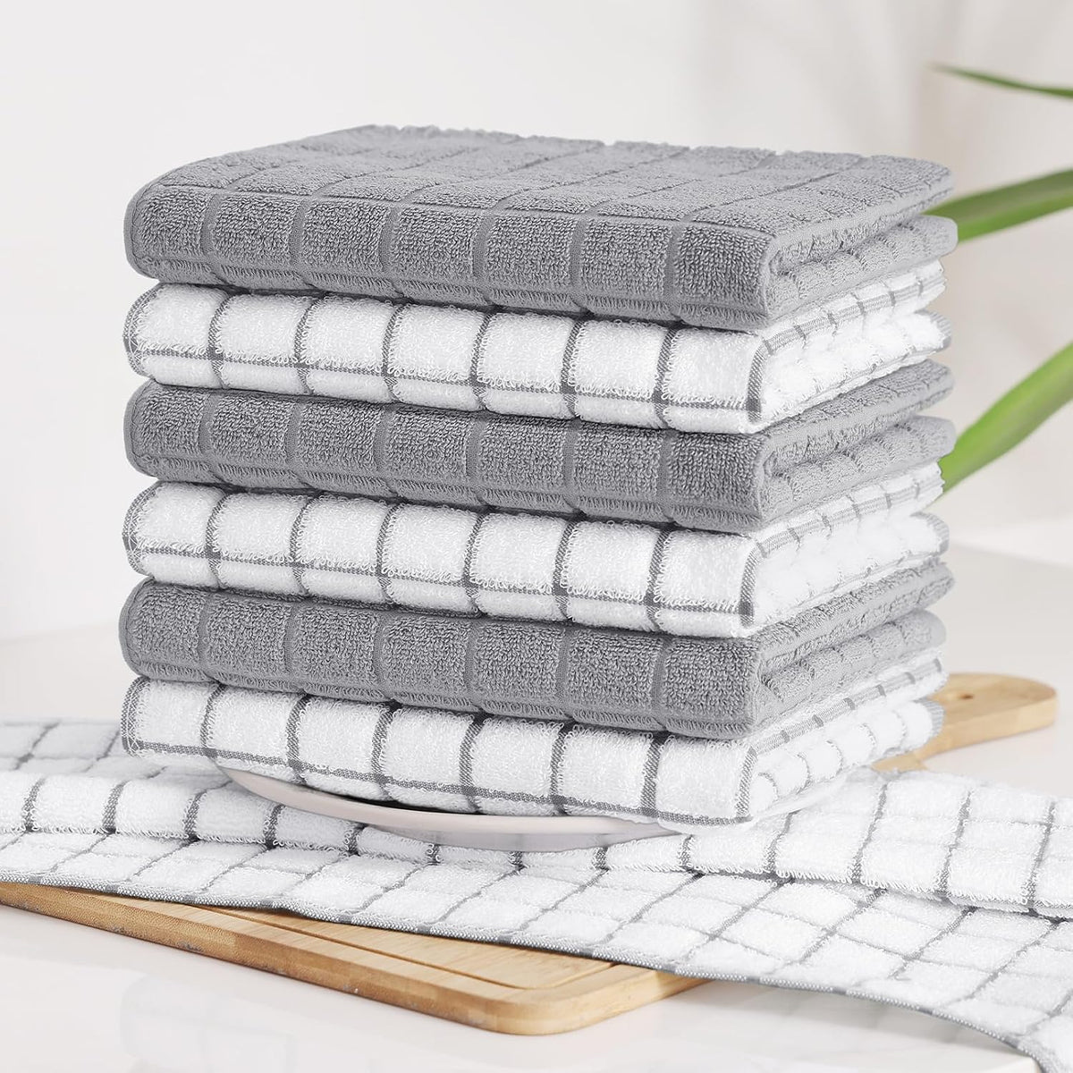 Homaxy Large Premium Cotton Kitchen Towels 16"x 28", 8 Pack, Light Grey | Natural Ring Spun 390 GSM Dish Towels, Super