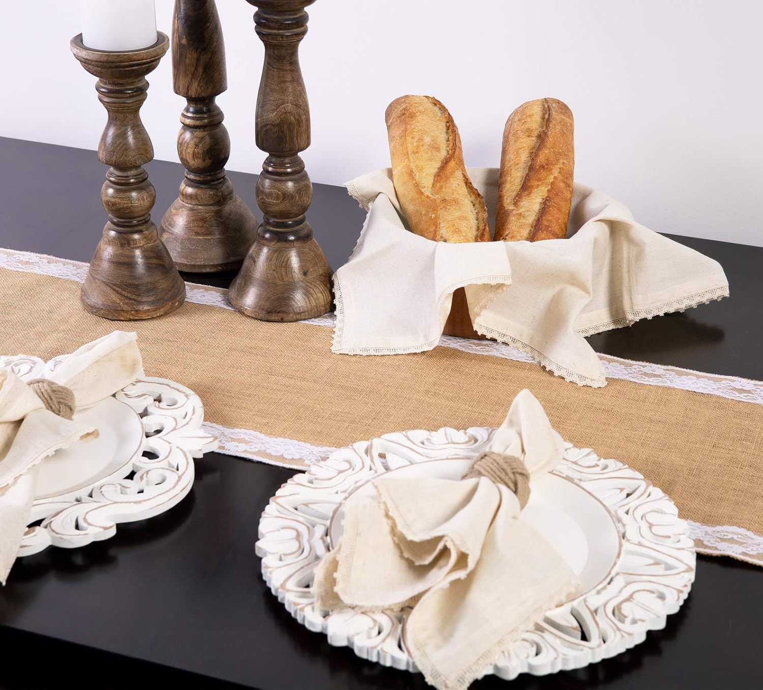 COTTON CRAFT Flax Linen Cloth Napkins with Lace - Set of 12 Dinner Napkins | Oversized 20x20 inch Natural Washable