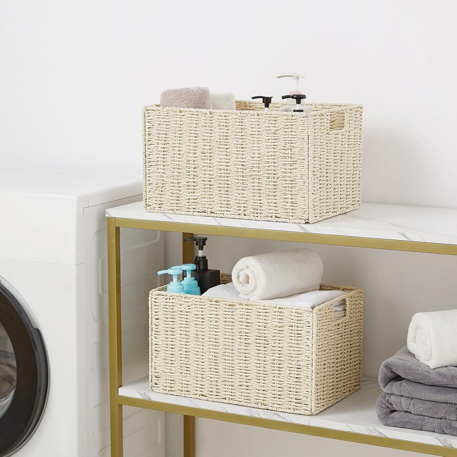 Wicker Storage Basket / Beige / 15.2"D x 10"W x 8.6"H / Set of 2