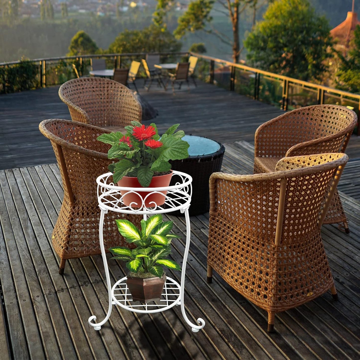 NAKUPE White Metal Plant Stand Indoor Outdoor, 18.5inch Tall 2 Tier Shelf | Heavy Duty Potted Rack, Flower Pot Holder