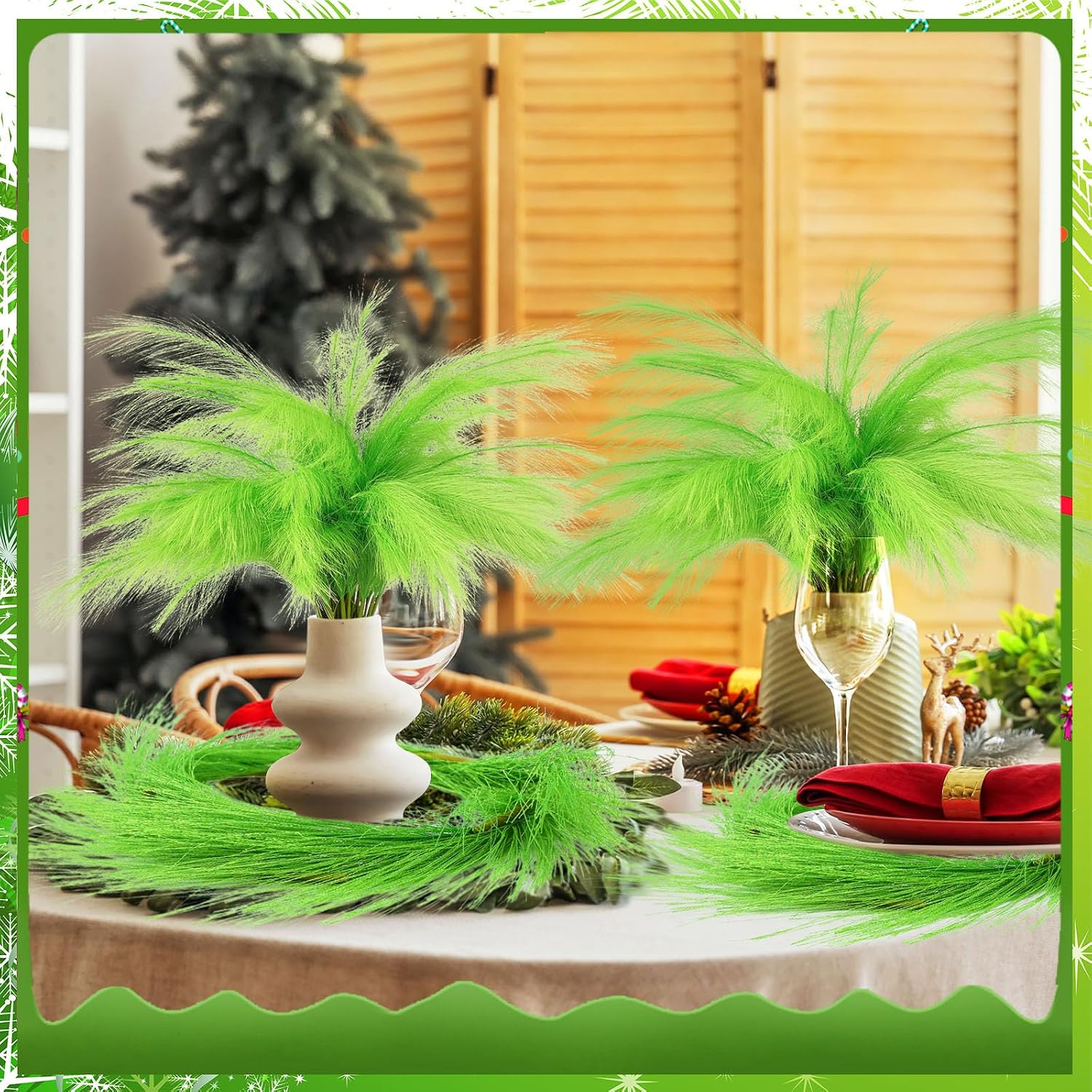 Lime Christmas Tree Topper Artificial Xmas Tree Picks 21.6" Fluffy Christmas / Green / Set of 20