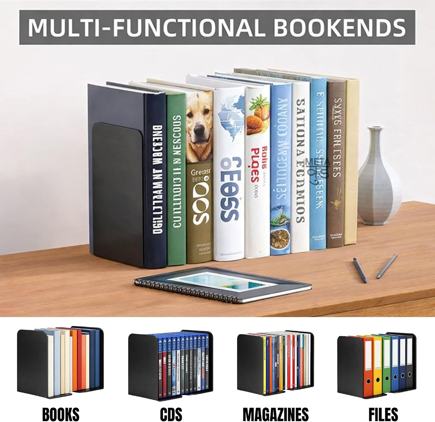 ® 2 Heavy Duty Metal Bookends for Books / Plain