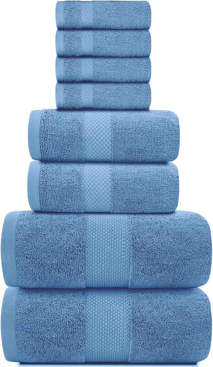 White Classic Luxury Bath Towel Set of 8 Pieces - 100% Turkish Cotton Highly Absorbent Towels for Bathroom, 2 Luxury