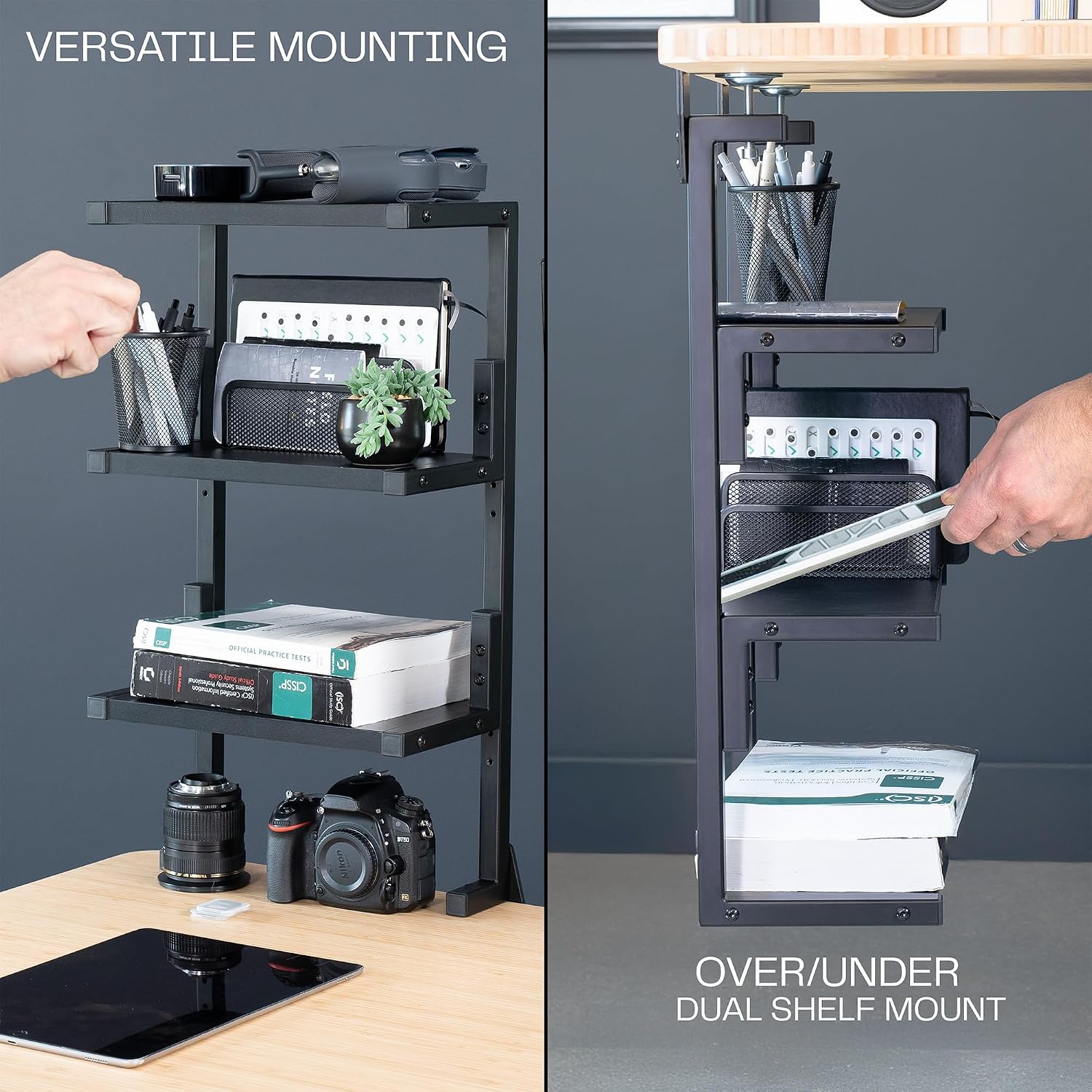 VIVO Clamp-on 13 inch Above or Below Desk 3-Tier Shelving Unit for Table Accessories, Gaming Devices, and More, Storage