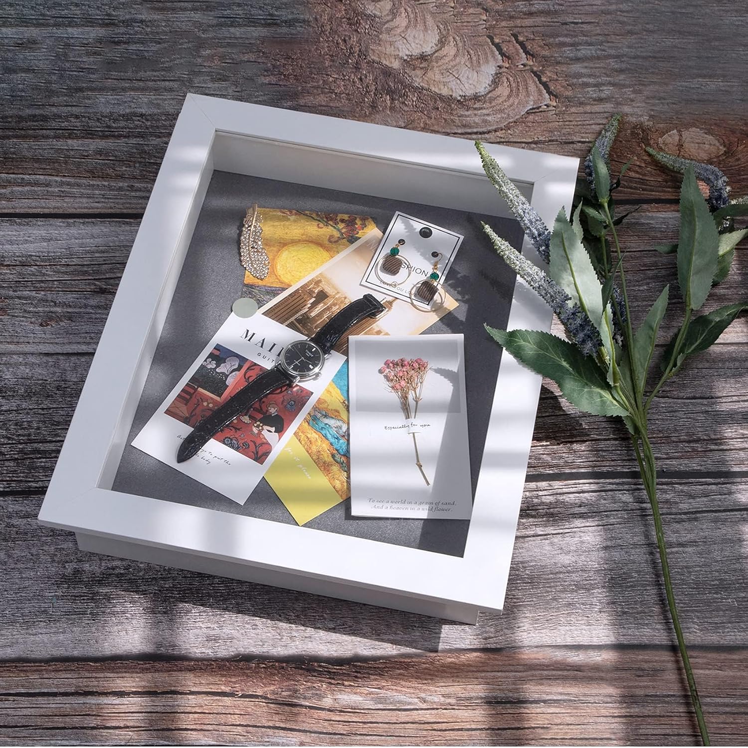 Golden State Art 11x14 White Shadow Box Frame 2 in Depth | 6 Pins Included, Letter Stickers, 3D Picture Frame, Great