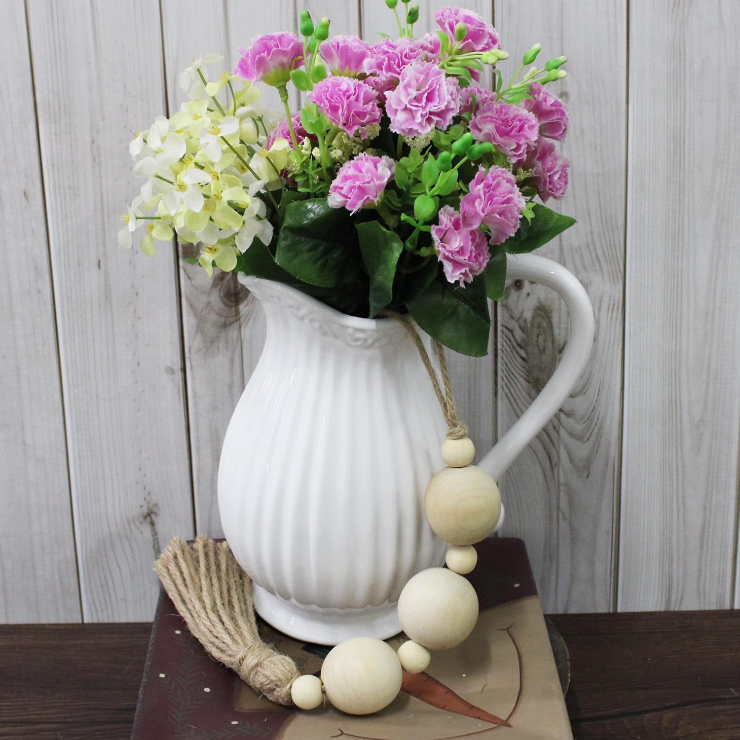 Farmhouse Decor Wooden Bead / Natural-style-2 / Set of 2