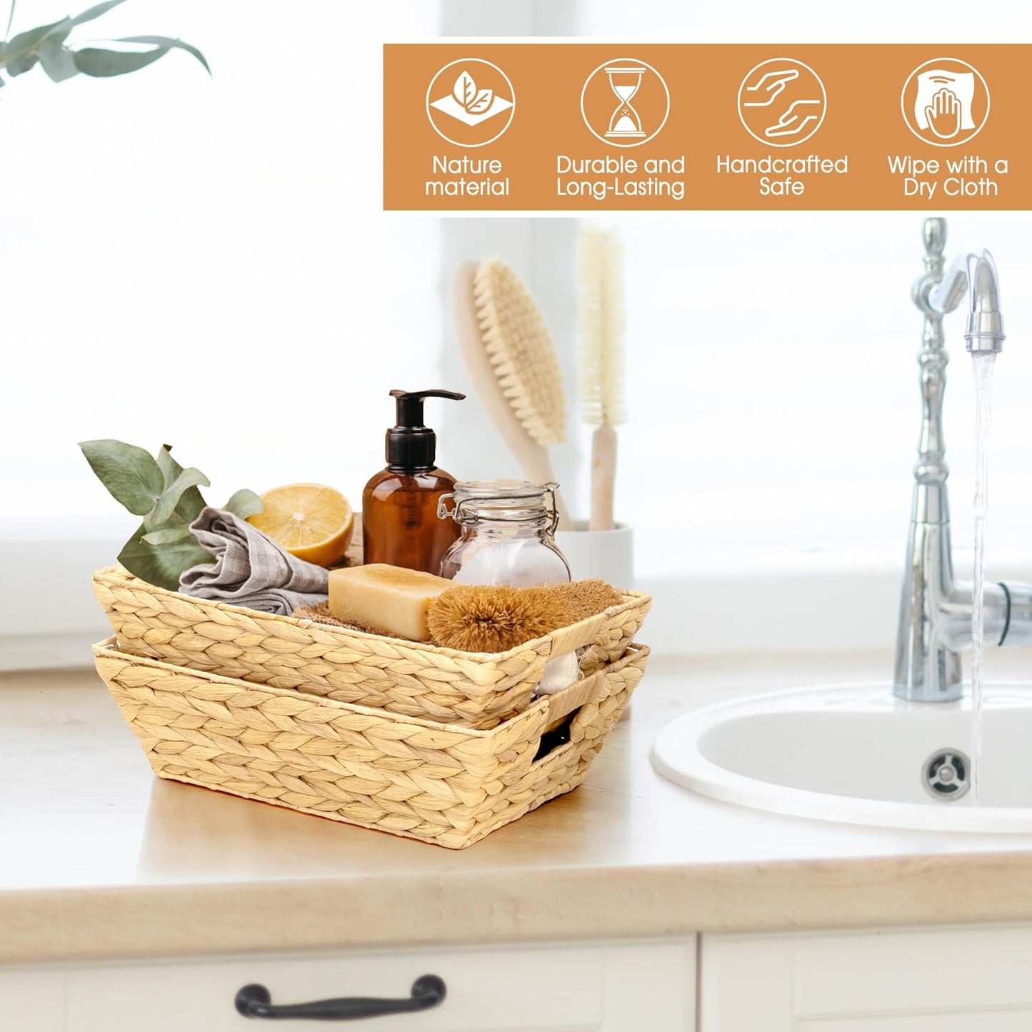 Water Hyacinth Wicker Storage Baskets / Natural 6 Packs / Medium / Set of 6