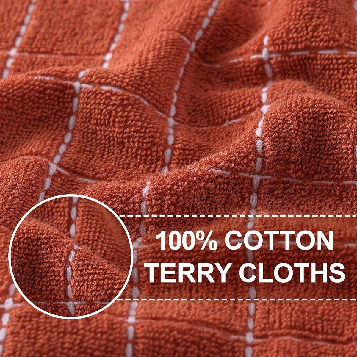 Homaxy 100% Cotton Terry Kitchen Dish Cloths, 12 Pack, Rust | Ultra Soft and Absorbent Dish Towels for Kitchen