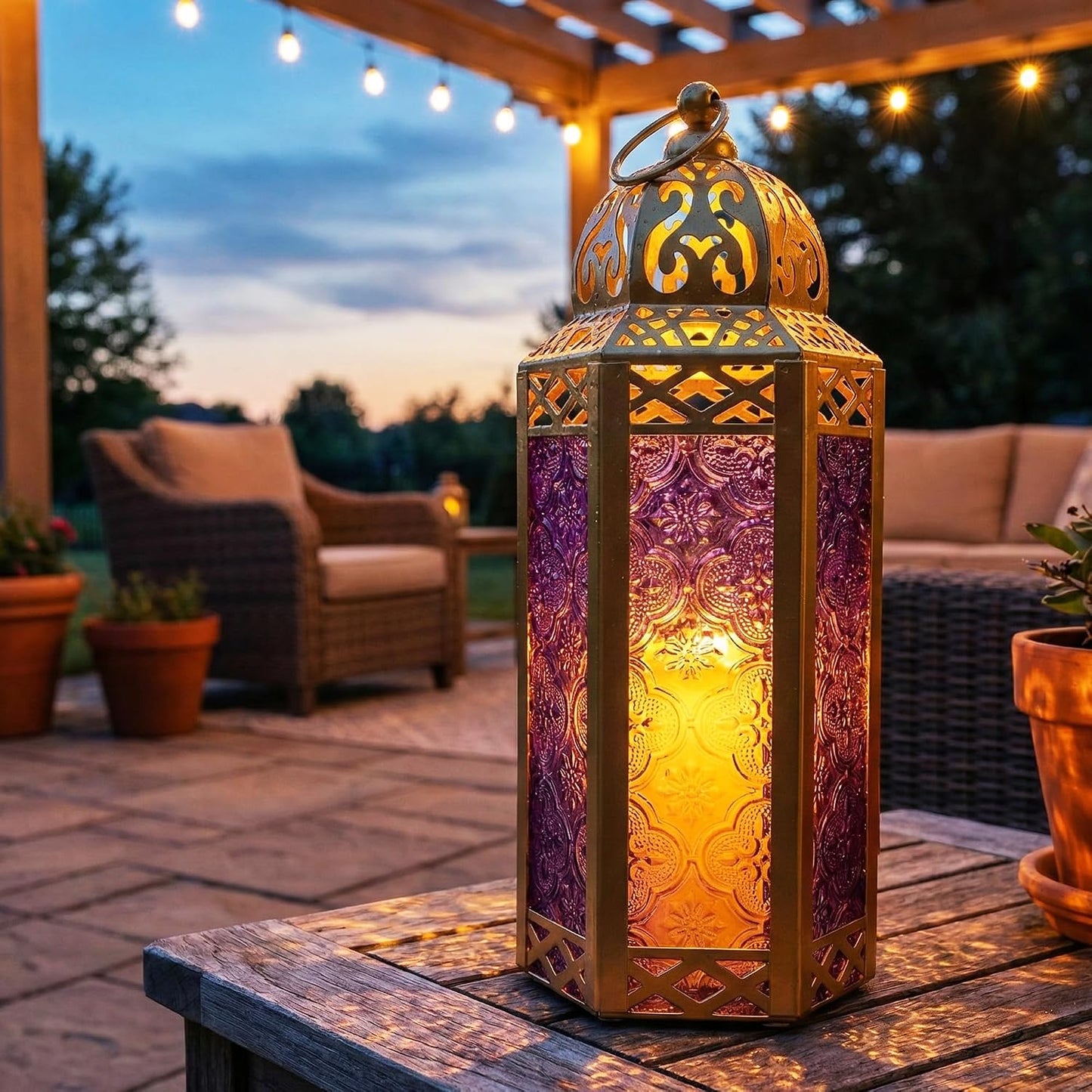 Vela Lanterns Decorative Indoor Candle Holder, Gold Purple, M, 3-PK | Ramadan Lanterns for Home, Purple Whimsigoth