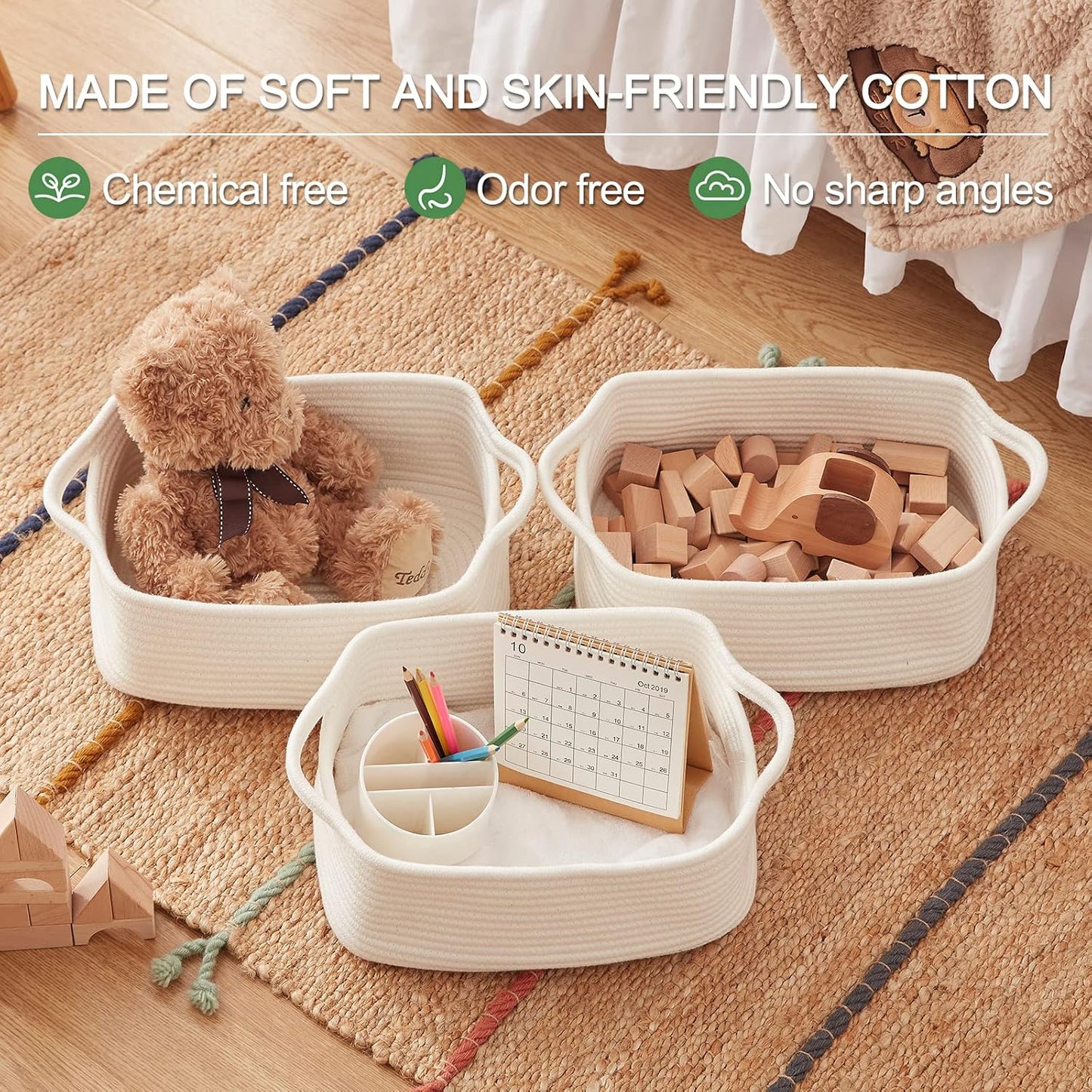 Cotton Rope Storage Baskets / Pure and White / Set of 3