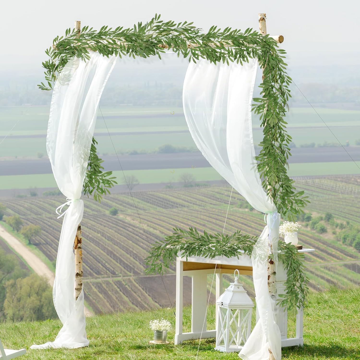 Artificial Olive Leaves Garlands Fake Hanging Silk Willow Leave / Olive Green / 6.2 Inch / Set of 2