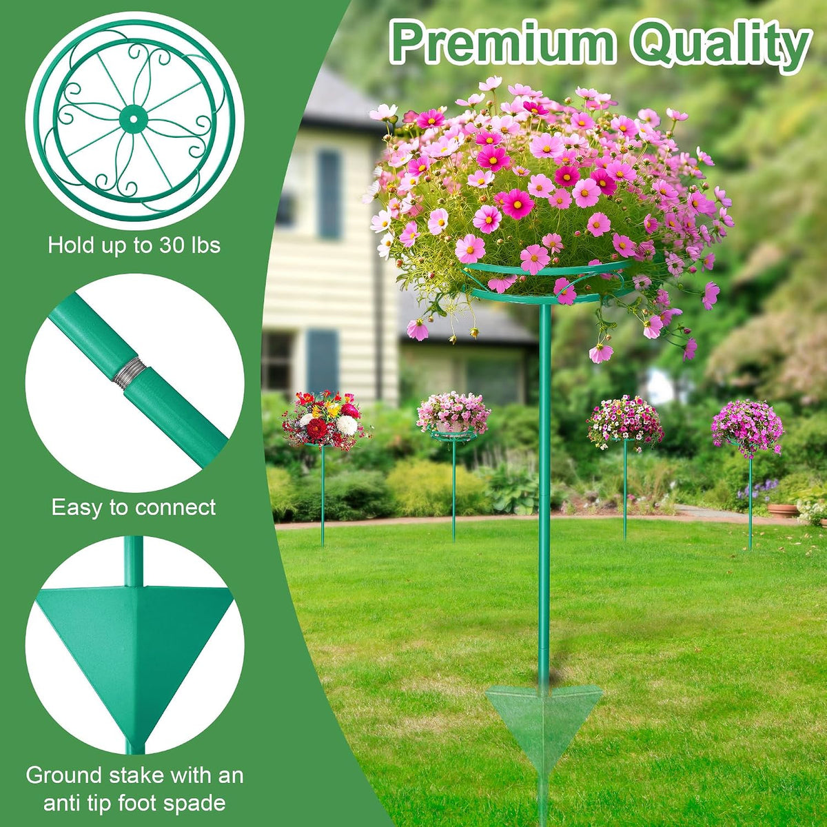 Tellingyou 4 Pack Adjustable Outdoor Flower Pot Stand, Plant Stands(Green) | Metal, Spring Summer Versatile Plant