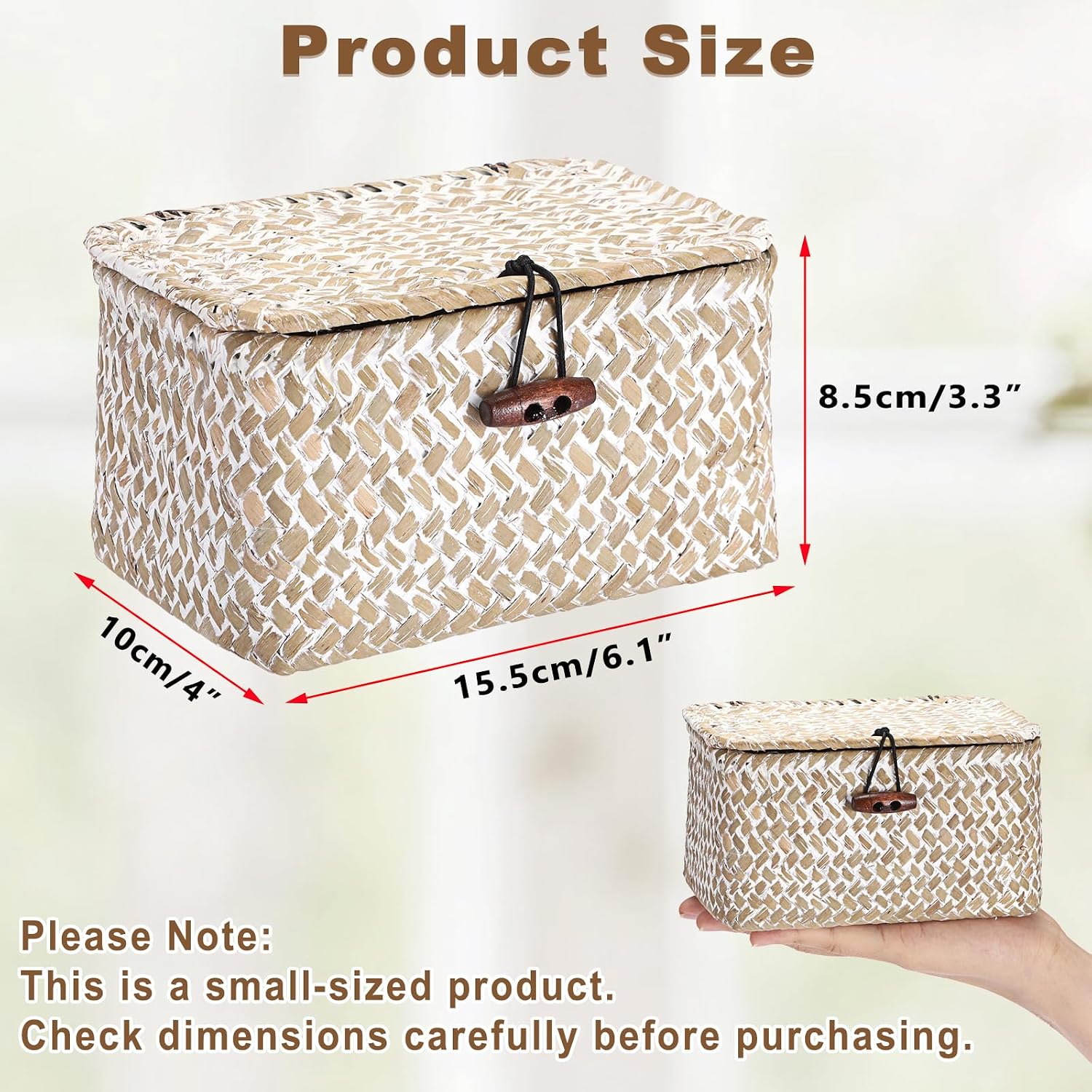 Wicker Shelf Basket Mini Seagrass Basket / 6.1 x 4.0 x 3.3 / Whitewash Color