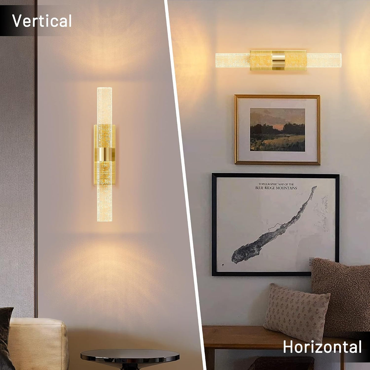 KARTOOSH Gold Battery Operated Wall Sconce Set of Two with Remote Control | Rechargeable Wireless Wall Decor Light