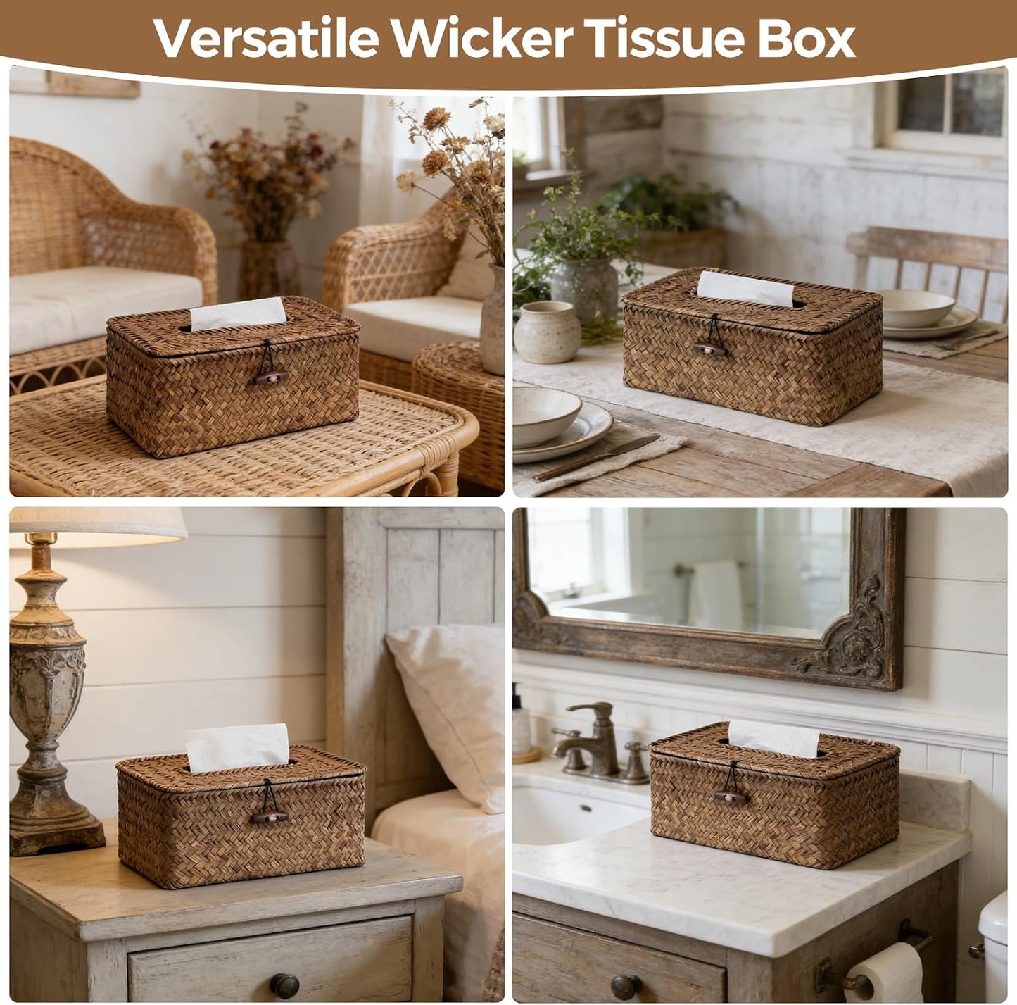 Rectangle Wicker Tissue Box Cover / Brown / Standard Box