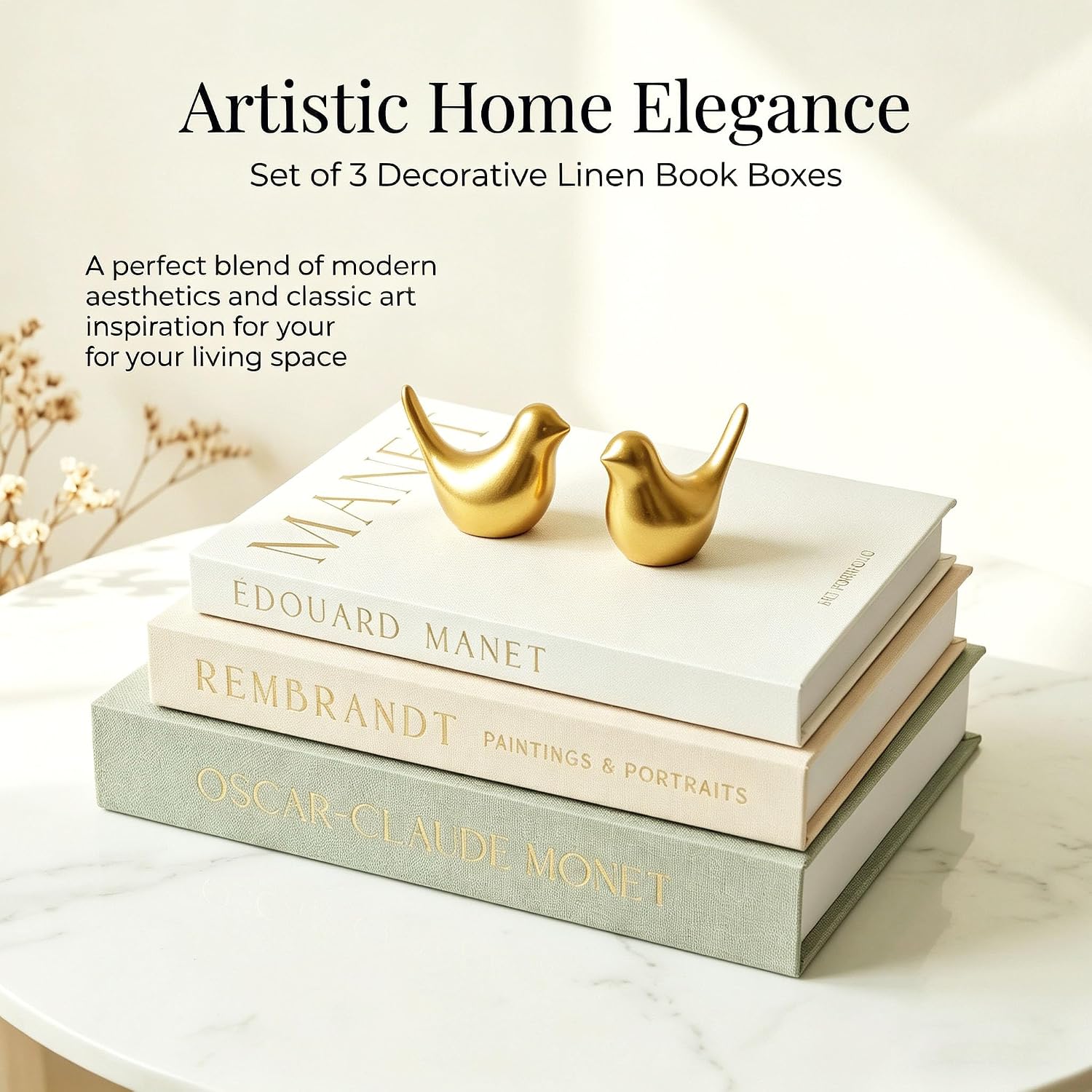 Linen Fake Book Boxes / Gold / Set of 3
