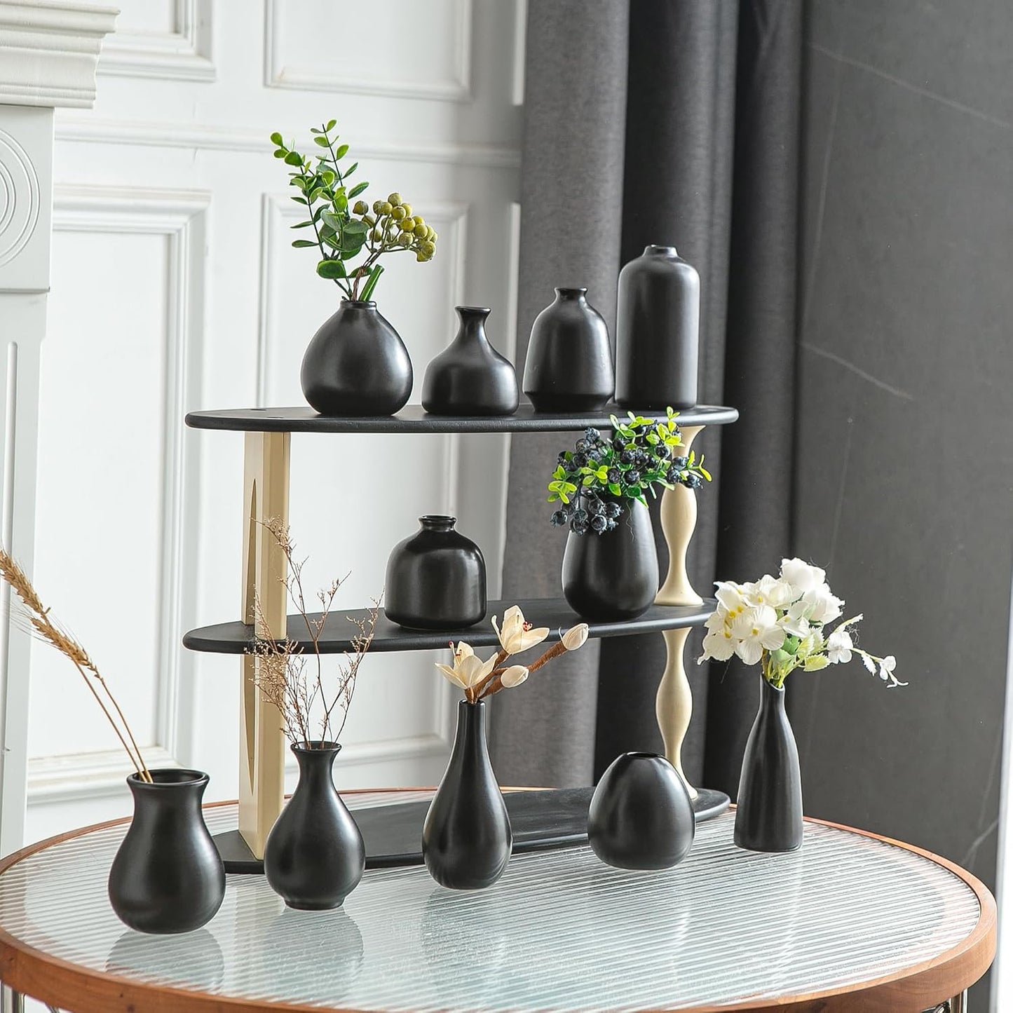 Small Ceramic Vase / Black / Set of 11
