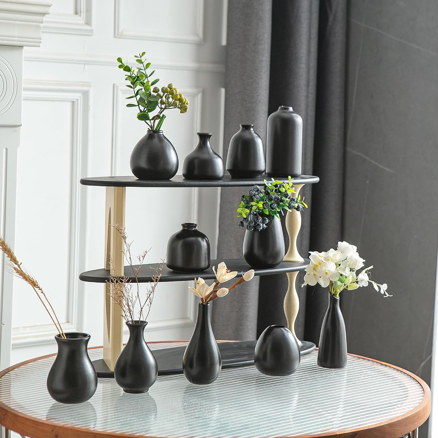 Small Ceramic Vase / Black / Set of 11