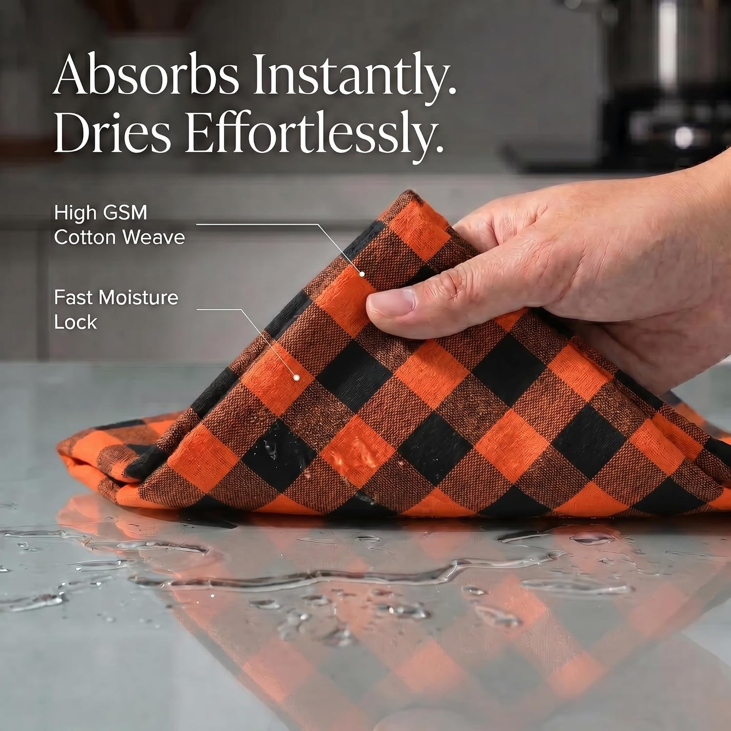 Urban Villa Kitchen Towels Cotton Dish Towels 20”x30” (Set of 6) Orange Blk