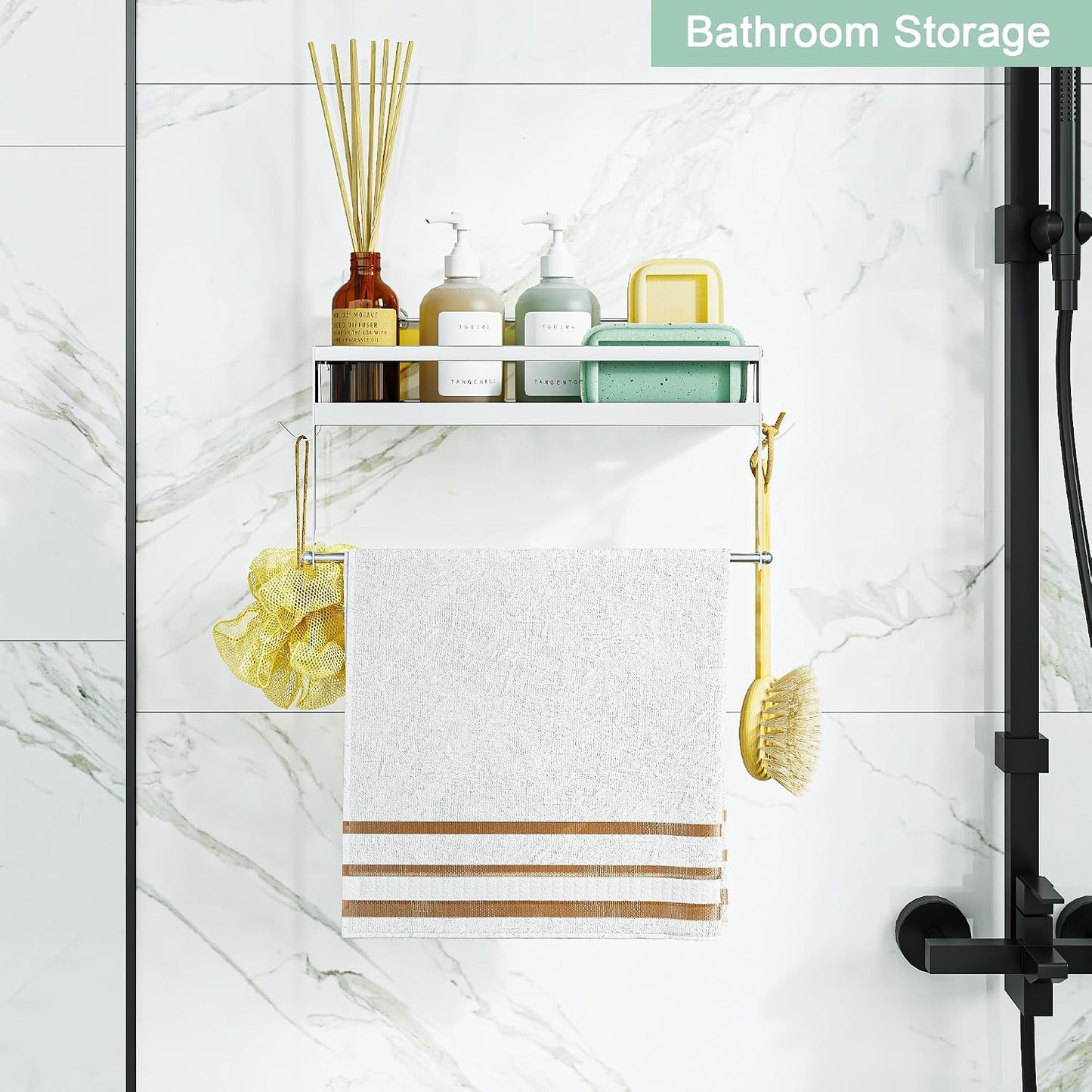 Paper Towel Holder with Shelf, Adhesive Wall Mount, Brushed Nickel | SUS304 brushed finish, 2in1 design Adhesive or