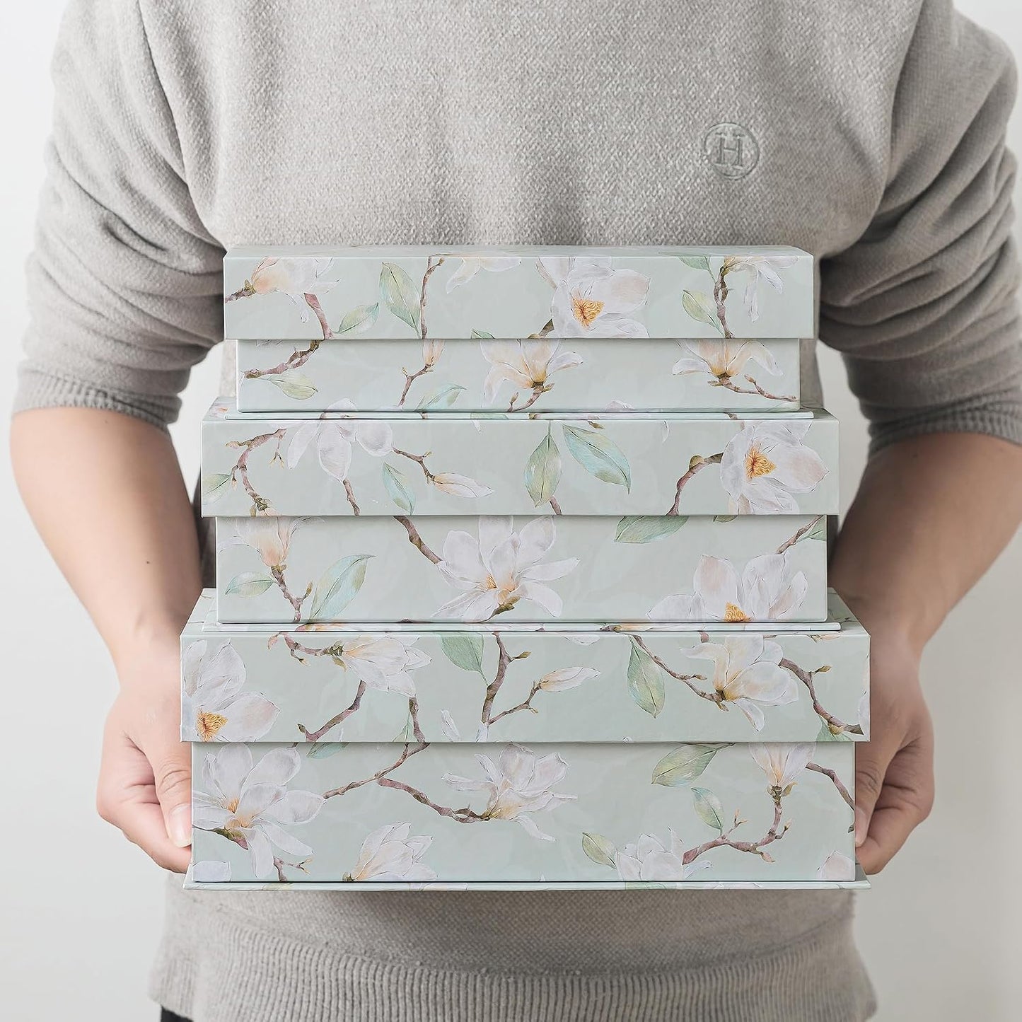 Cardboard Boxes / Decorative Storage Boxes / Ethereal Blossom / Set of 3