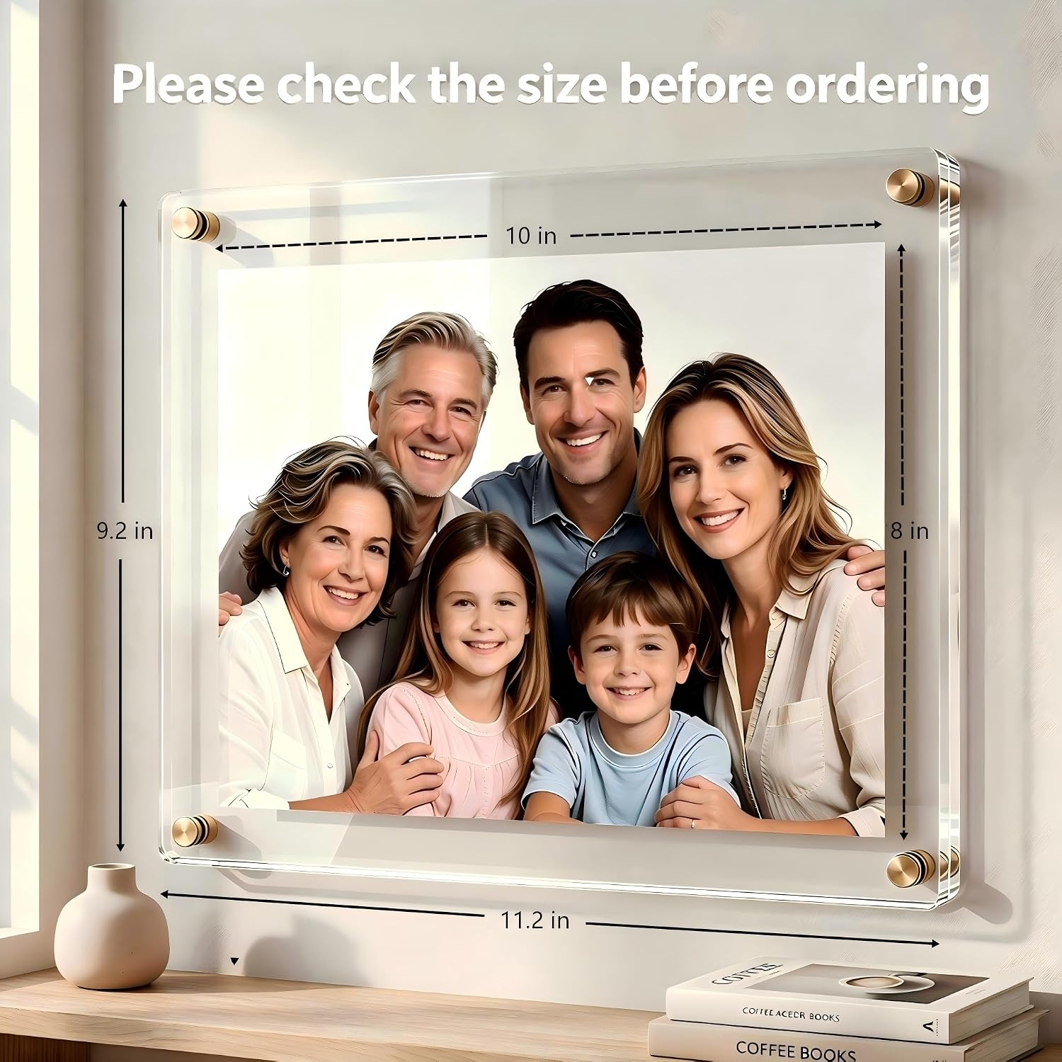 Kalami 8x10 Picture Frame Wall Mount Self Adhesive | Clear Acrylic No Drill Floating Frameless Poster Frame for Office