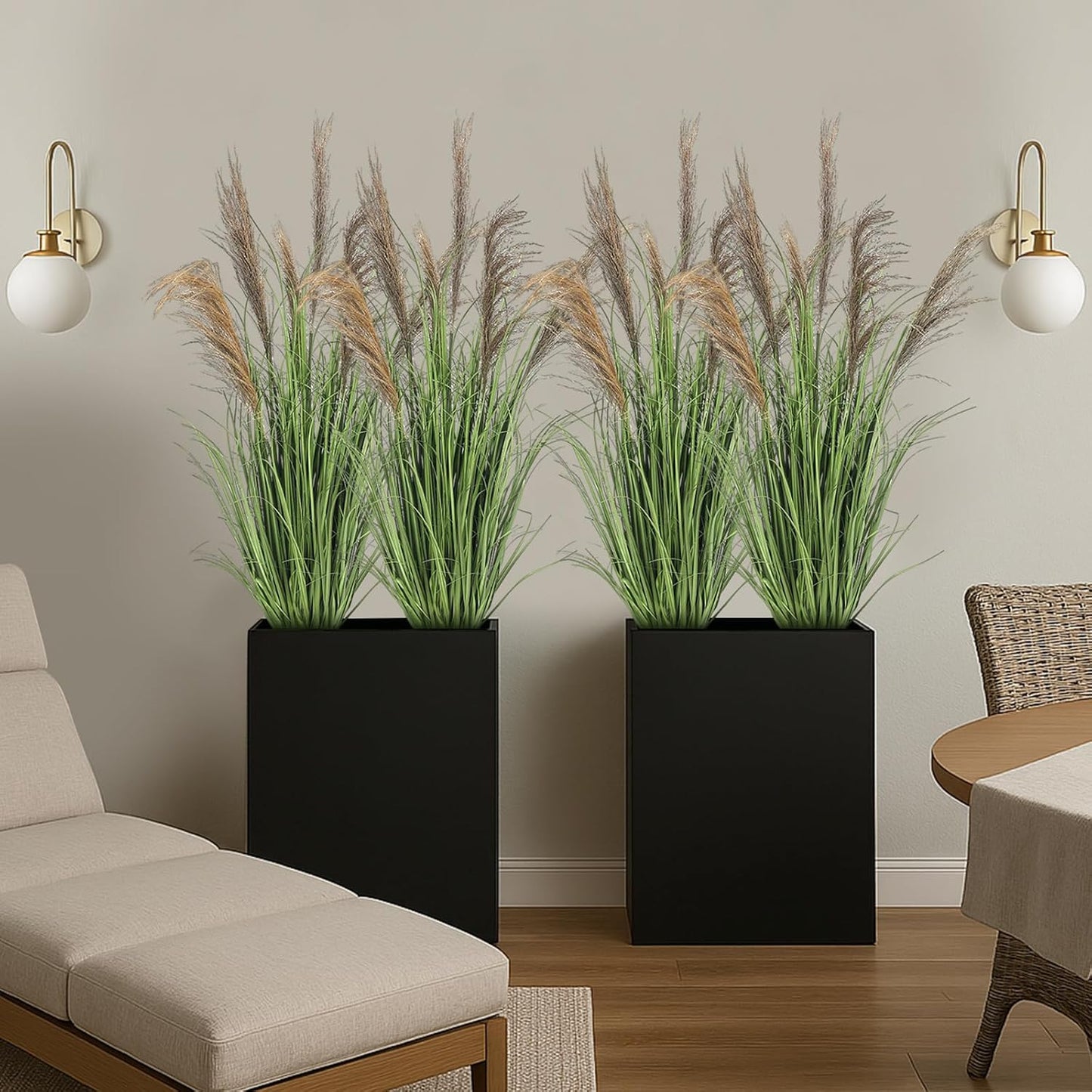 Pampas Grass Potted Plants Tall Artificial Grass Potted Artificial / 4 Ft / Greeny / Set of 2