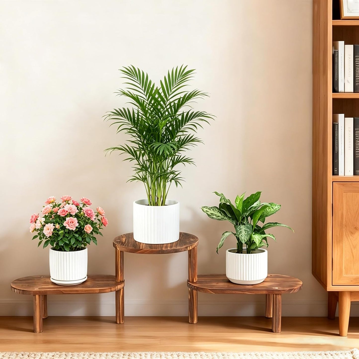 Corner Plant Stand Indoor, Adjustable Convex Round Flower Stand | Heavy Duty 3 Tier Long Plant Shelf Indoor, Deformed