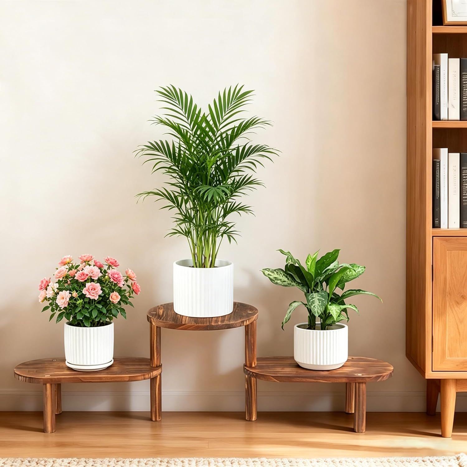 Corner Plant Stand Indoor, Adjustable Convex Round Flower Stand | Heavy Duty 3 Tier Long Plant Shelf Indoor, Deformed