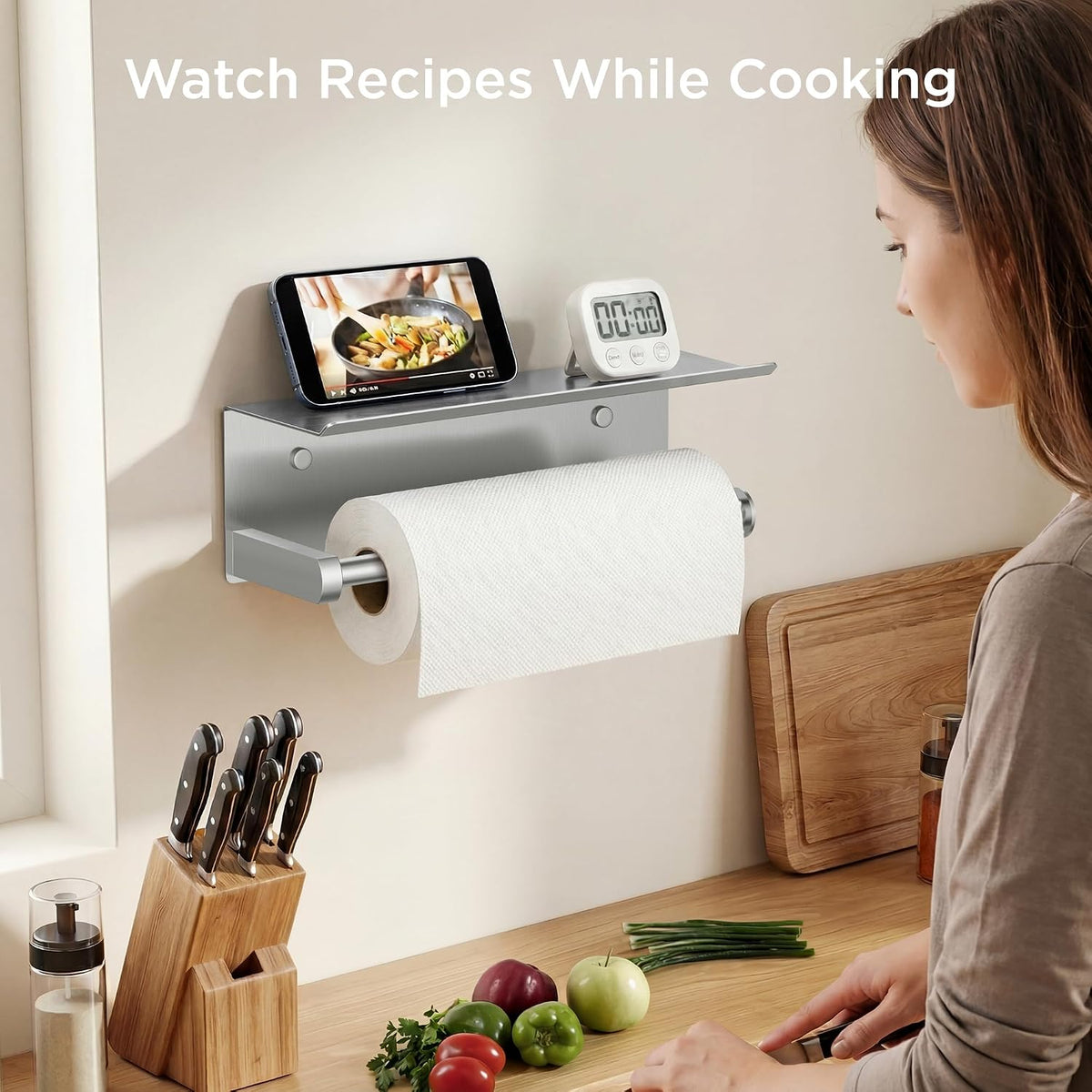 FORIOUS Wall Mount Paper Towel Holder with Shelf, Stainless Steel | Heavy Duty SUS304 Stainless Steel Paper Roll