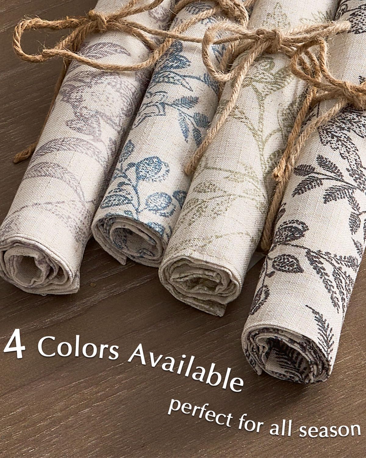JINCHAN Linen Floral Placemats Set of 4 Farmhouse 13x19 Inch Black | Fabric Placemats, Cottage Style, Vintage Botanical