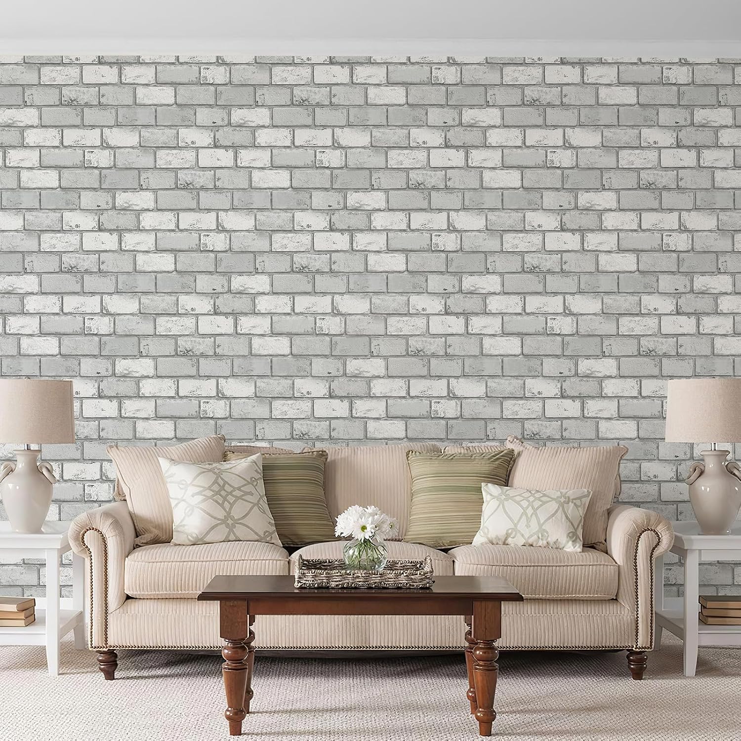 Removable Vintage Self Adhesive Wallpaper Renter Friendly Textured Stick / 17.3 x 400 / Gray