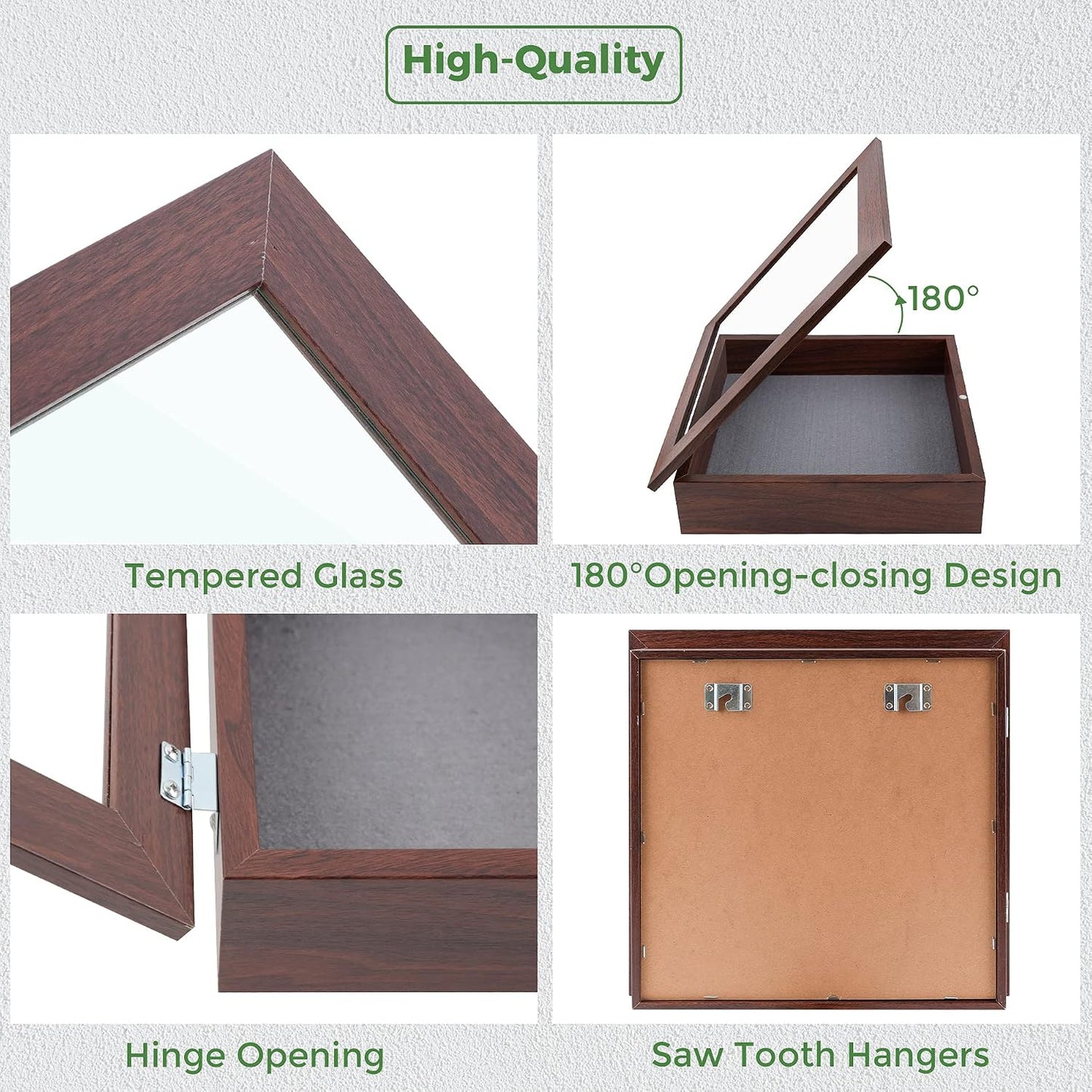 Frametory 11x11 Shadow Box Frame Display Case, 2-inch Depth (Walnut) | Strengthened Glass Cover, Display Box for Wall