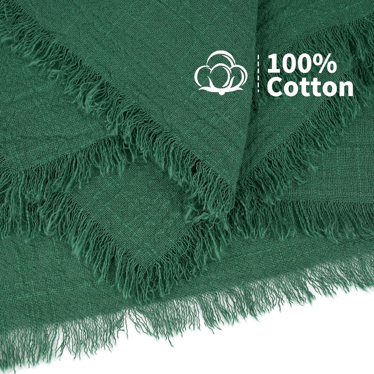 Showgeous 30 Pack Emerald Green Cloth Napkins with Fringe, 16x16 inch | 100% Cotton Green Napkins Handmade Dinner