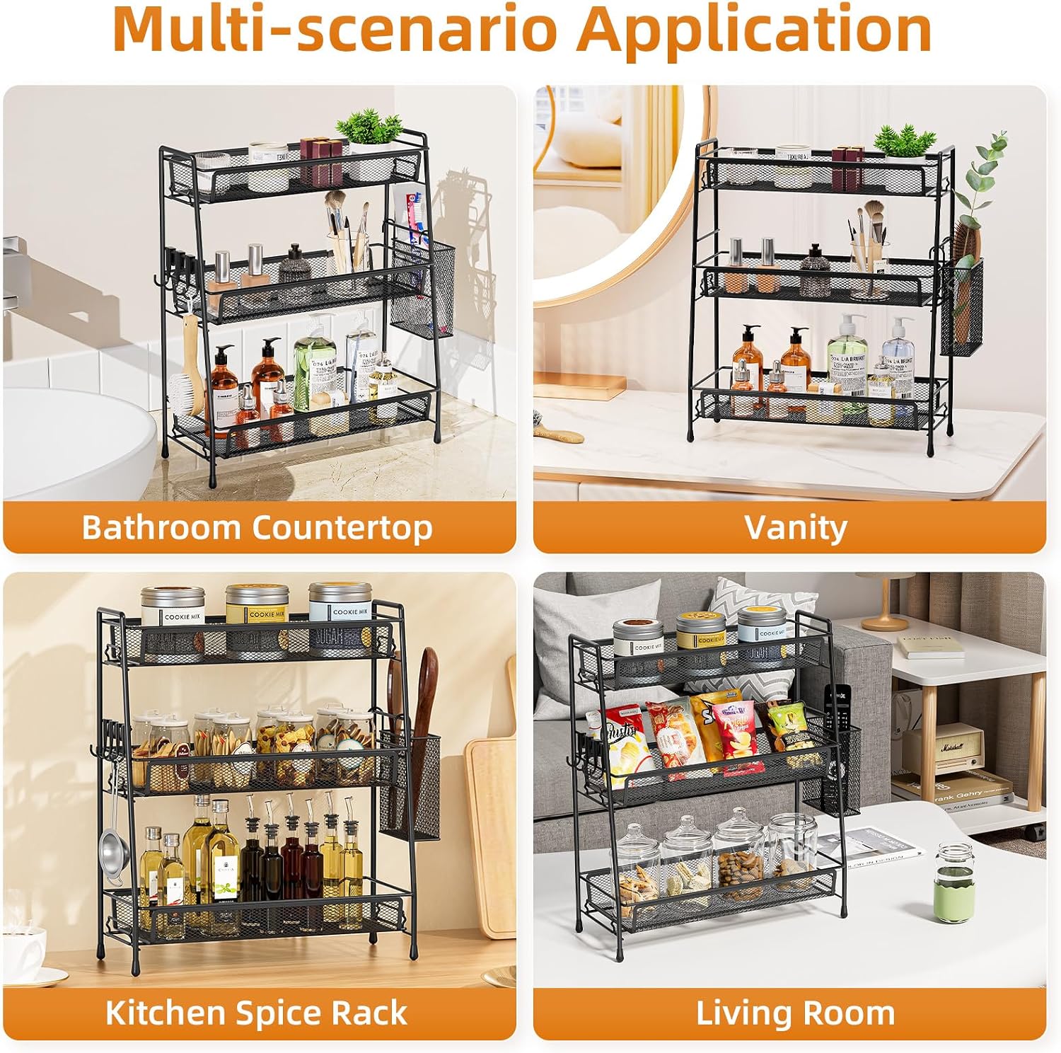 VITVITI 3 Tier Bathroom Organizer Countertop, Counter Storage Shelf, Black | Metal Wire Mesh Bathroom Counter Organizer