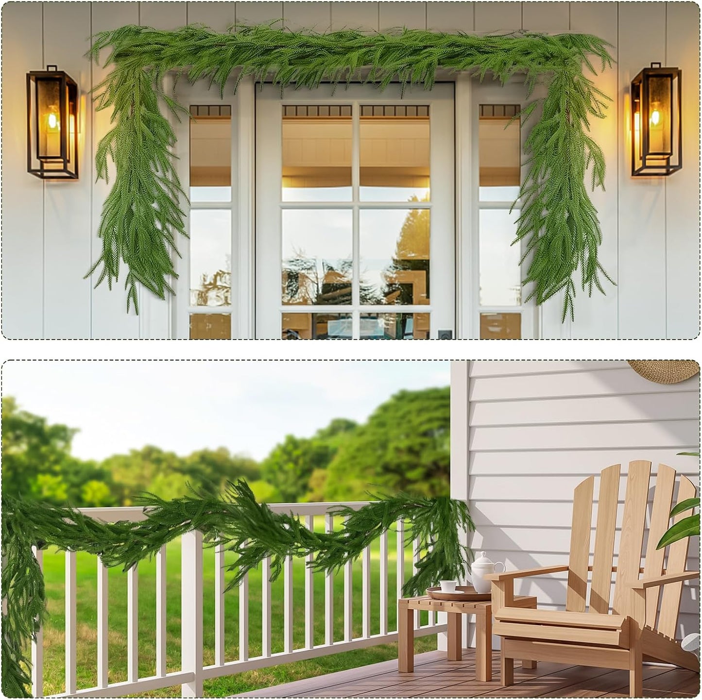 2Pcs 6FT Artificial Norfolk Pine Garland, Real Touch Christmas Garlands | Realistic Faux Greenery Soft Textured Winter