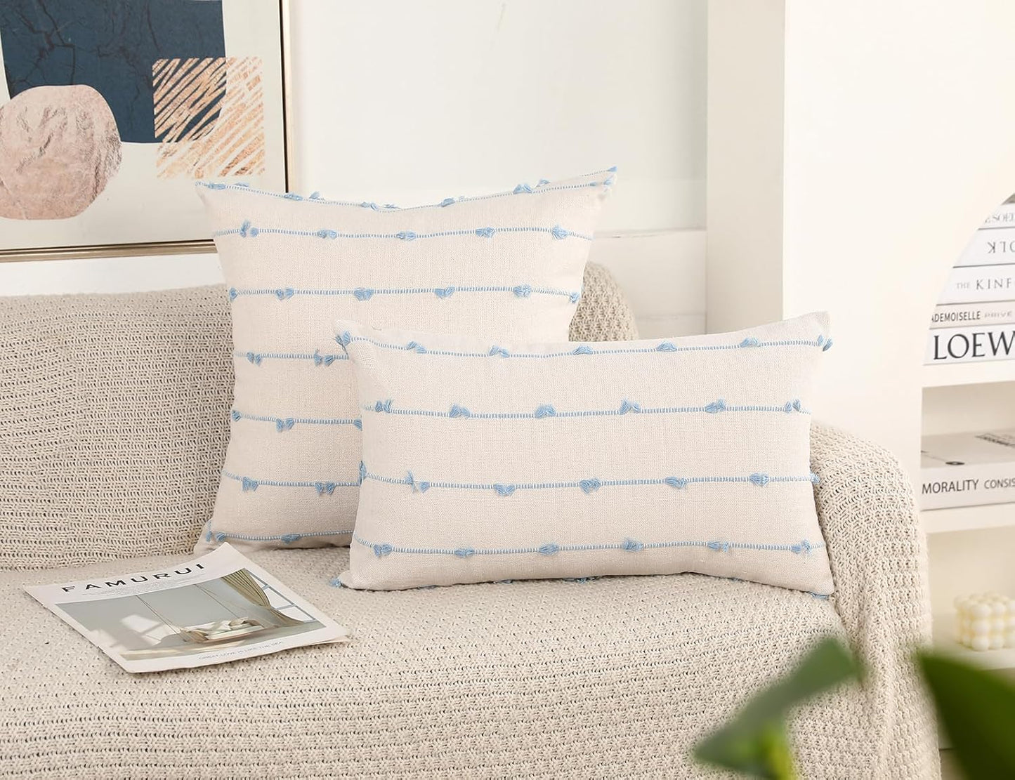 Boho Throw Pillow Covers / Light Blue / 16 x 16 / Set of 2