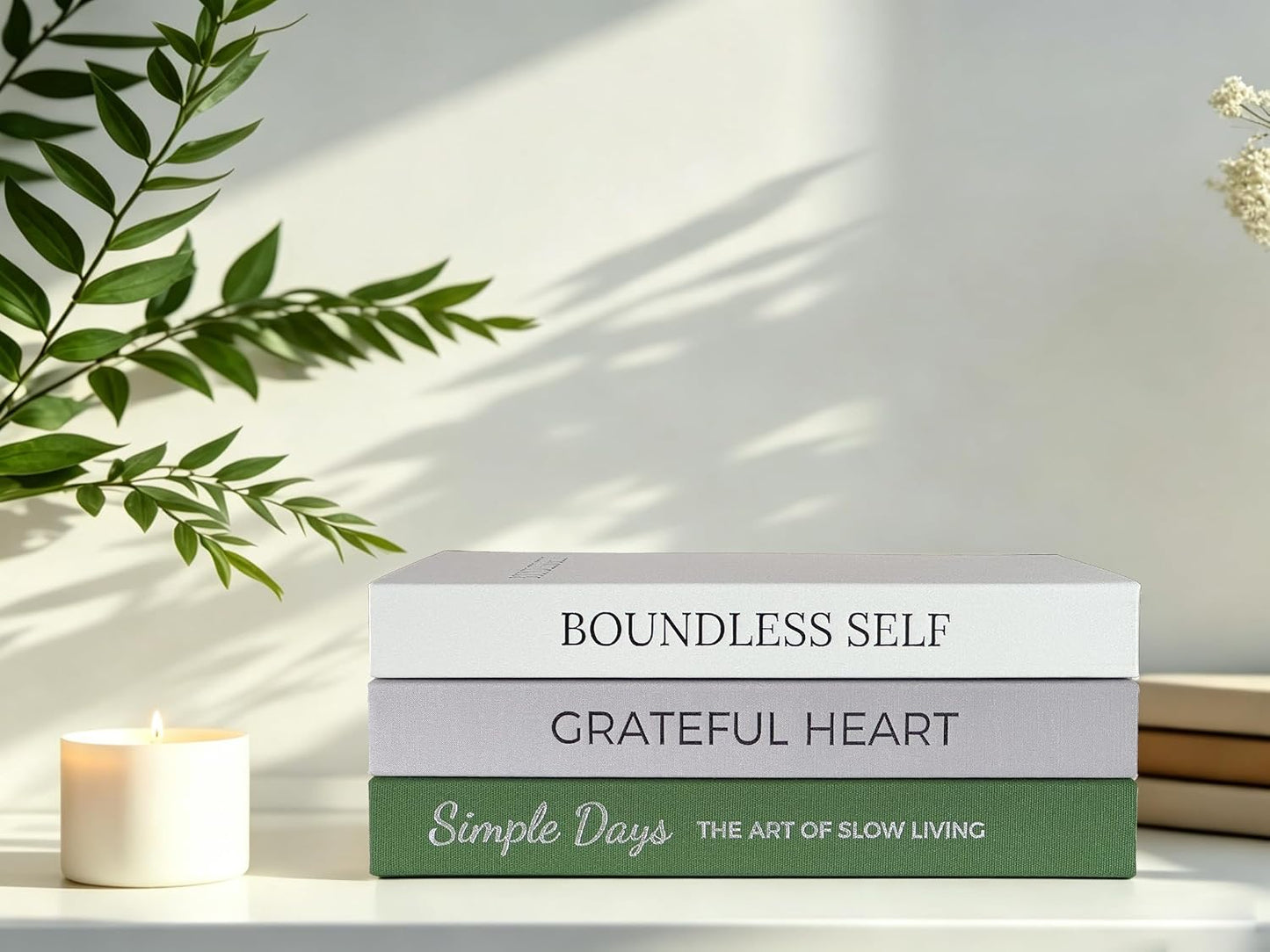 Olive Green Decorative Books Minimalist Linen Hardcover Faux / Philosophical Olive Green / Set of 3